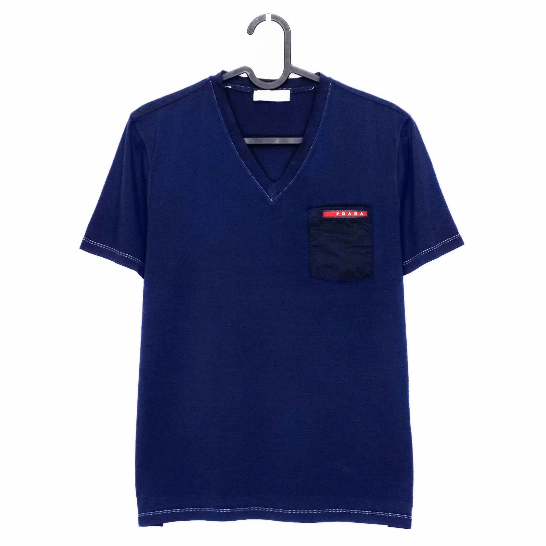 Prada Linea Rossa Red Tab Logo Nylon Pocket Tee Shirt