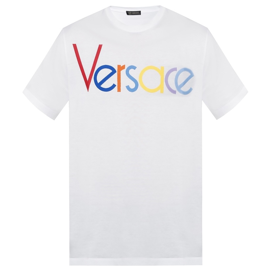 Versace Logo Embroidered Multi Color Tee Shirt