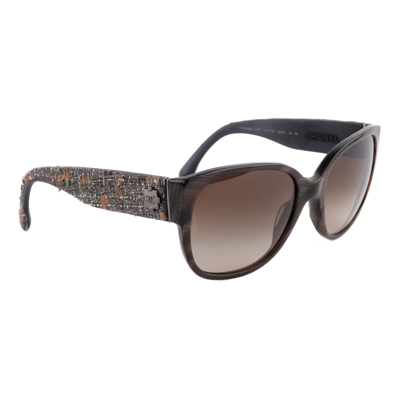 Chanel 5237 c.617/3B Metal CC Logo Tweed Brown Sunglasses