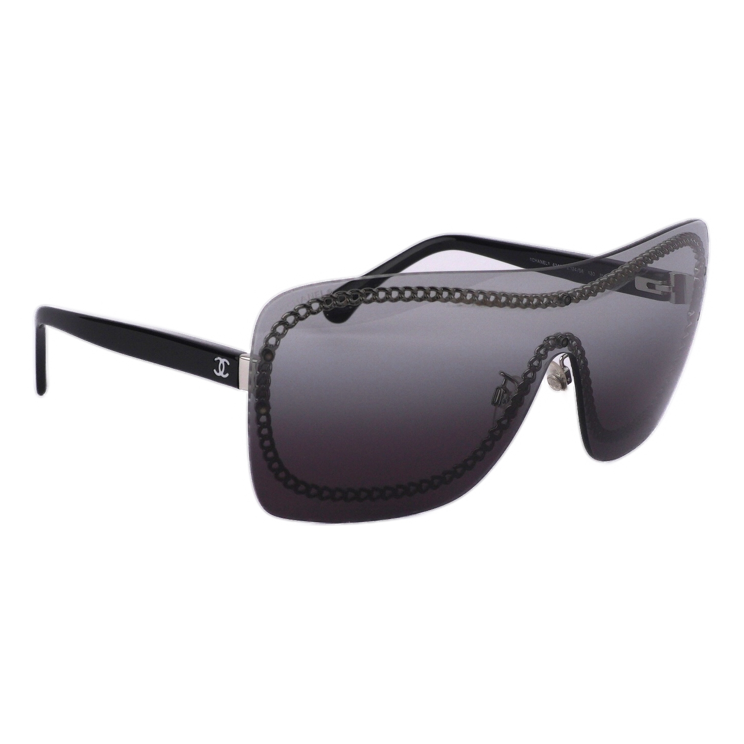 Chanel Rimless Shield CC Logo Gold Chain Black Sunglasses