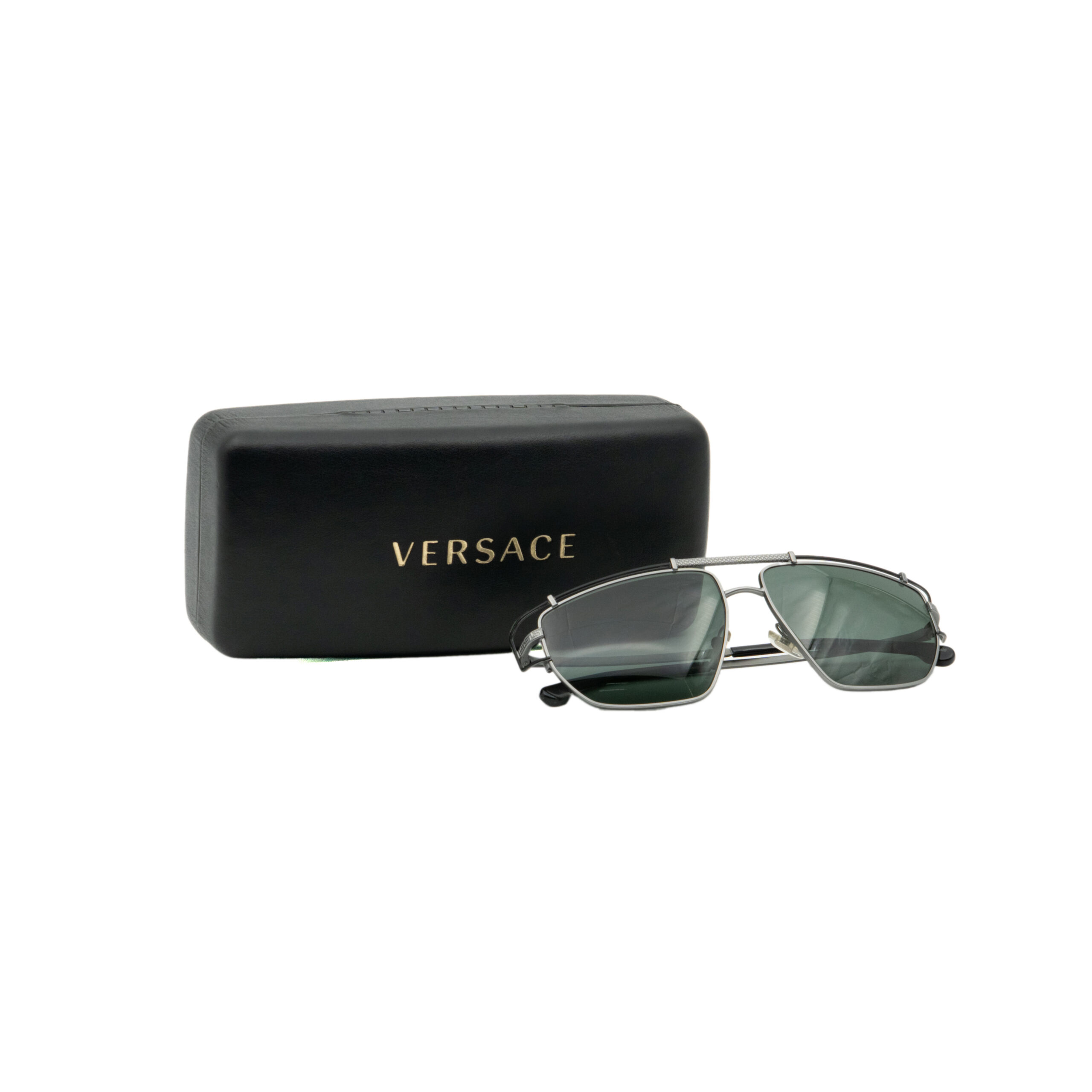 Versace Monogram Greca Logo Gunmetal Aviator Sunglasses — photo 7