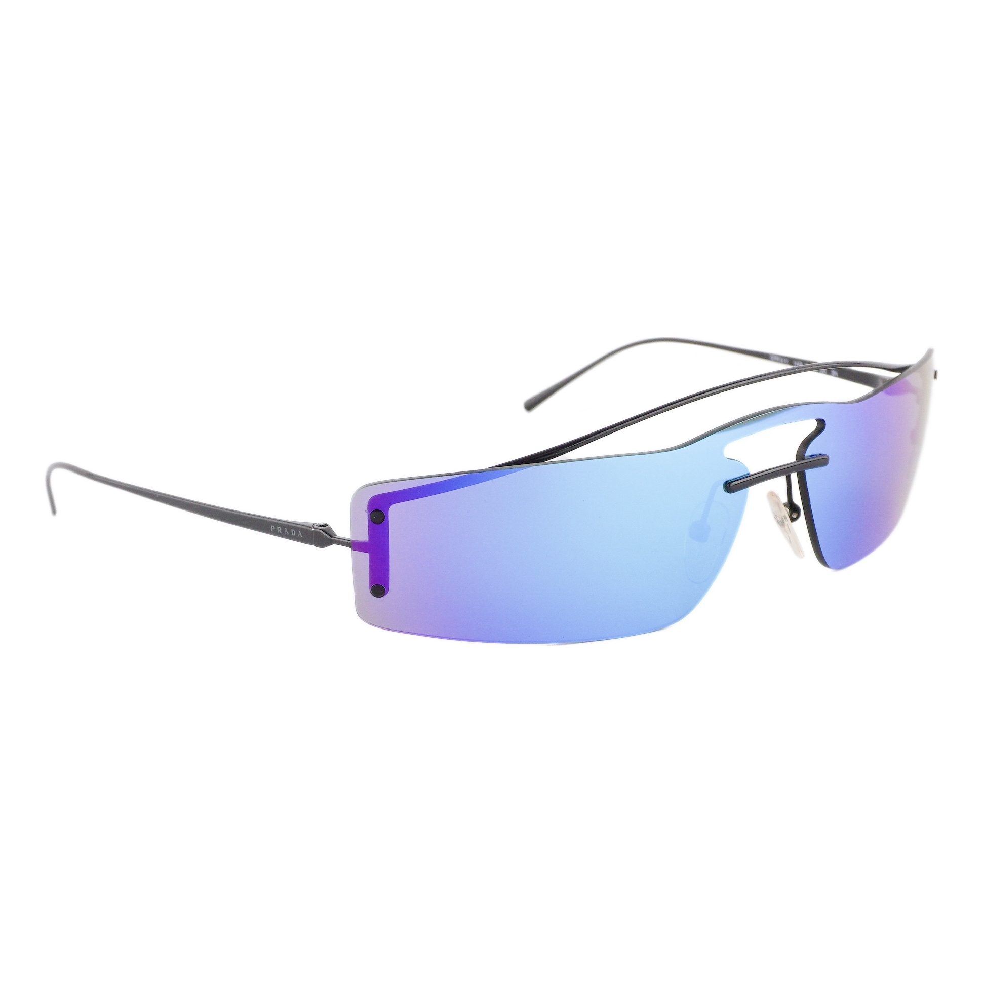Prada SPR 61V Rimless Shield Blue Purple Mirror Sunglasses