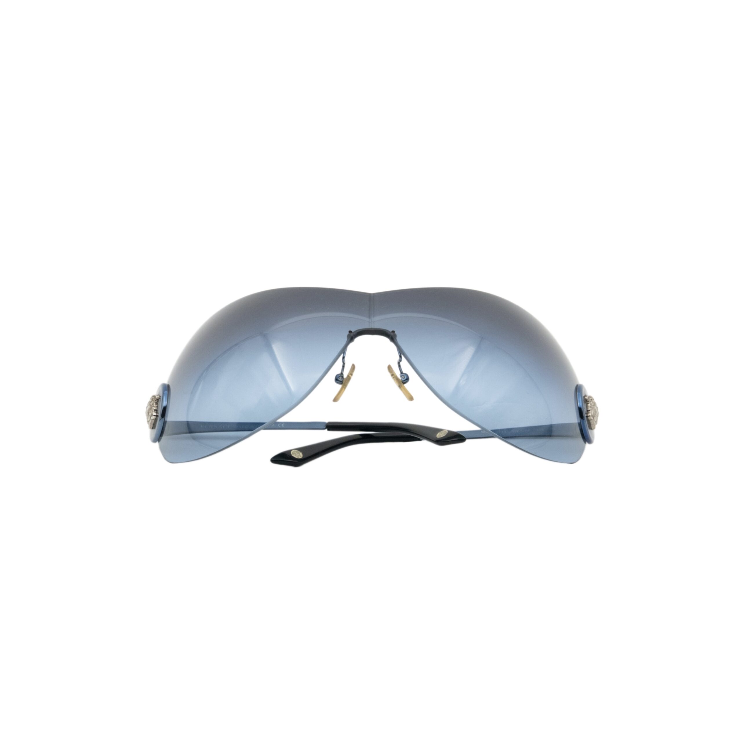 Vintage Versace Medusa Silver Logo Blue Shield Sunglasses — photo 7
