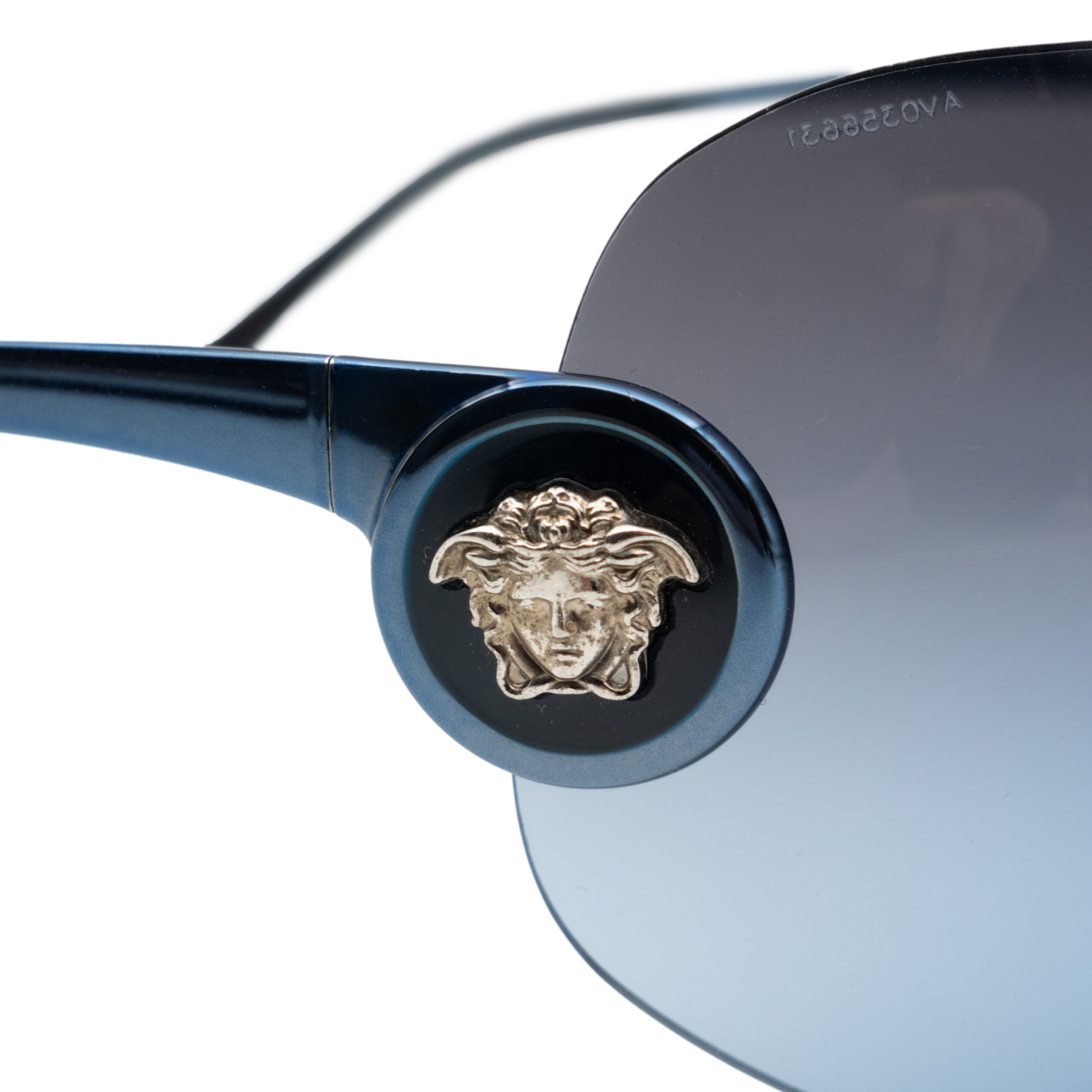 Vintage Versace Medusa Silver Logo Blue Shield Sunglasses — photo 6