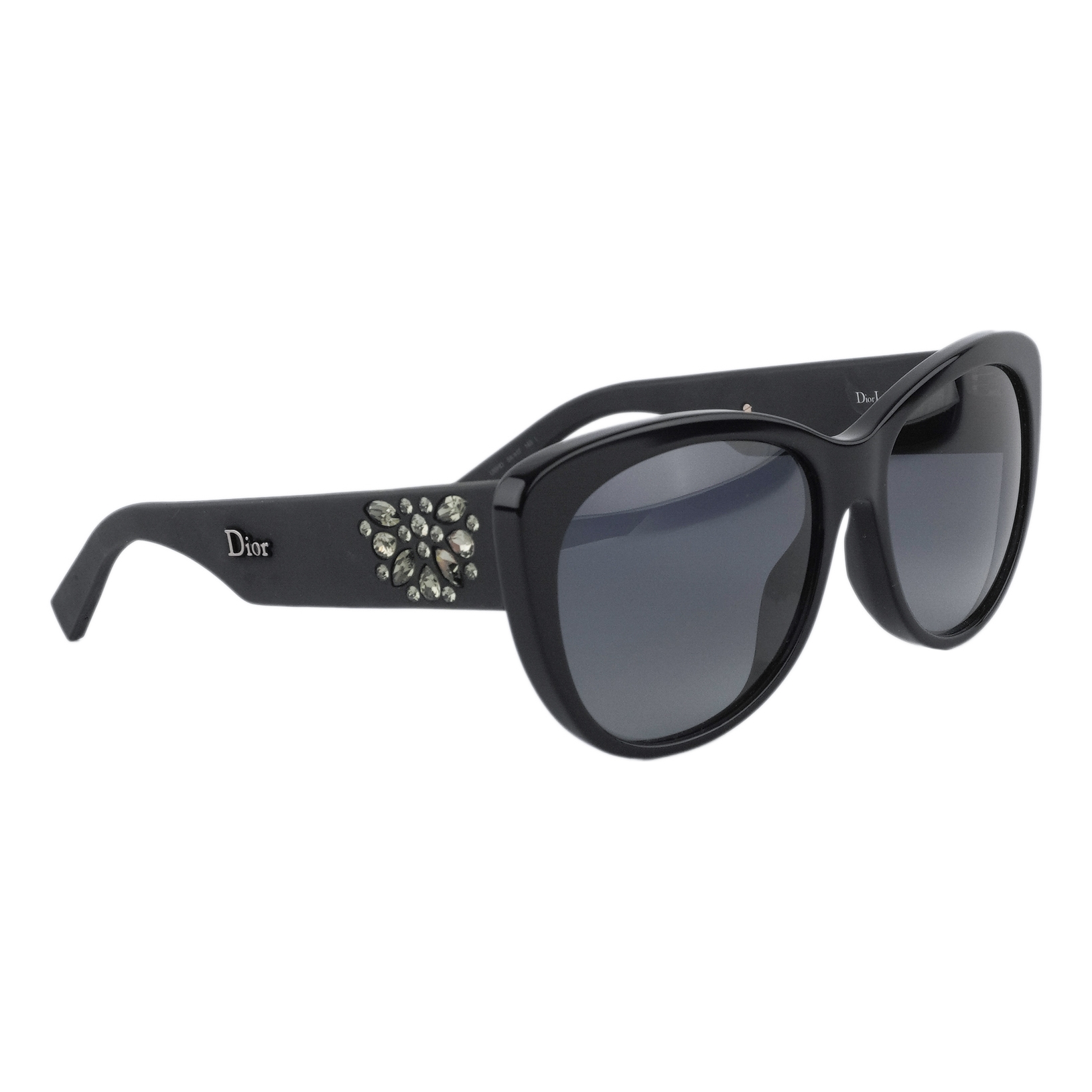 Vintage Dior Inedite Crystal Floral Logo Black Sunglasses