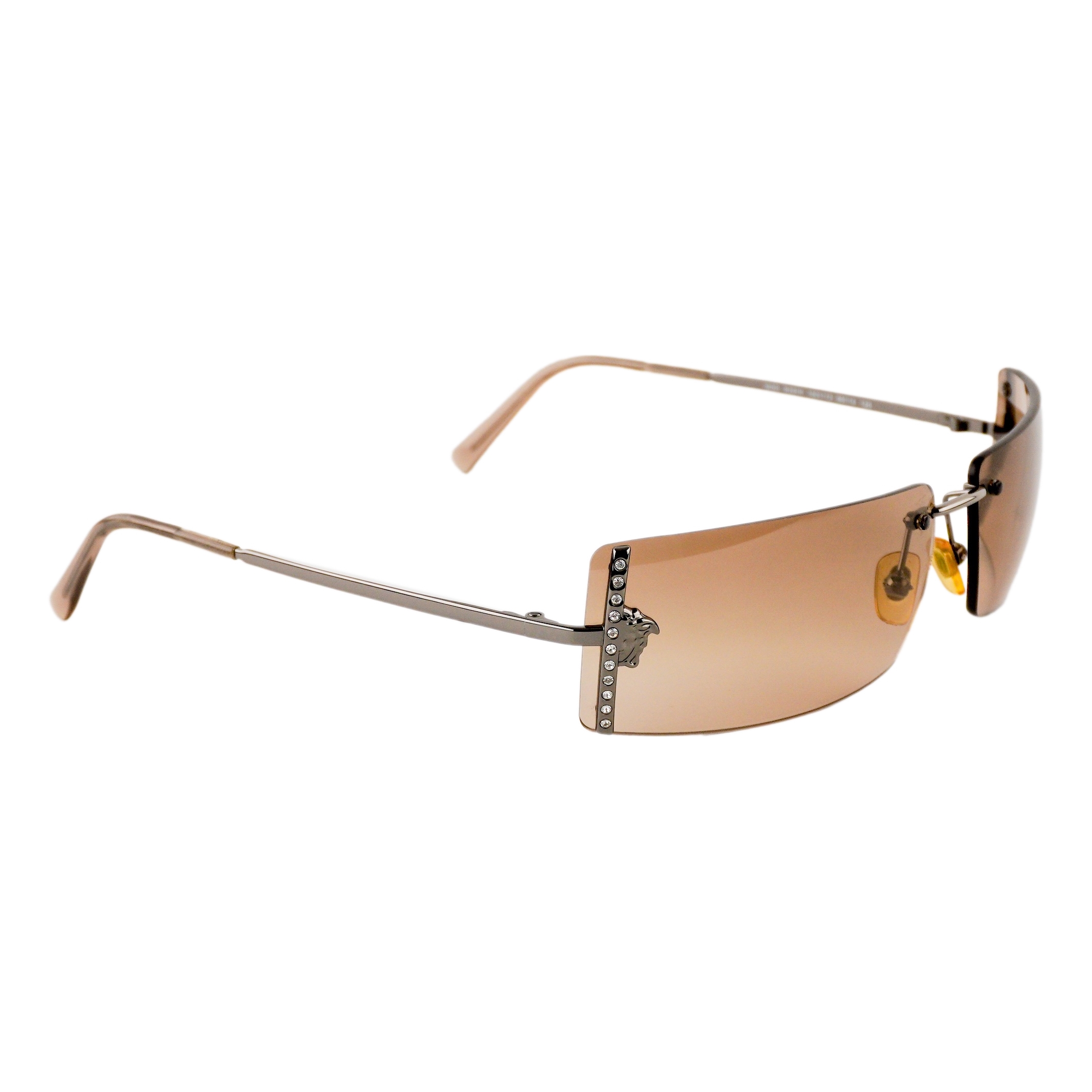 Vintage Versace N29 Medusa Logo Swarovski Rimless Sunglasses