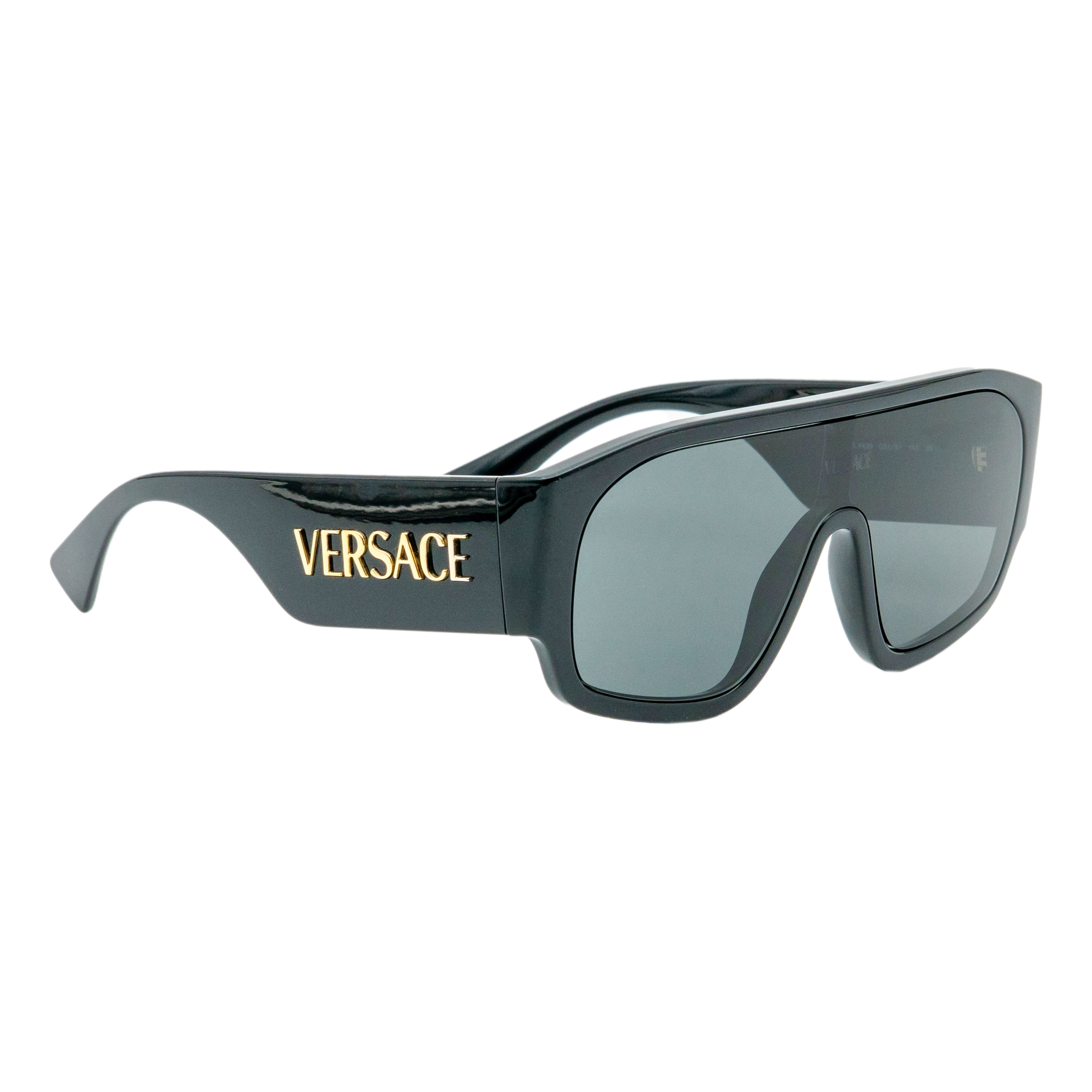 Versace MOD 4439 Gold Logo Black Mask Shield Sunglasses
