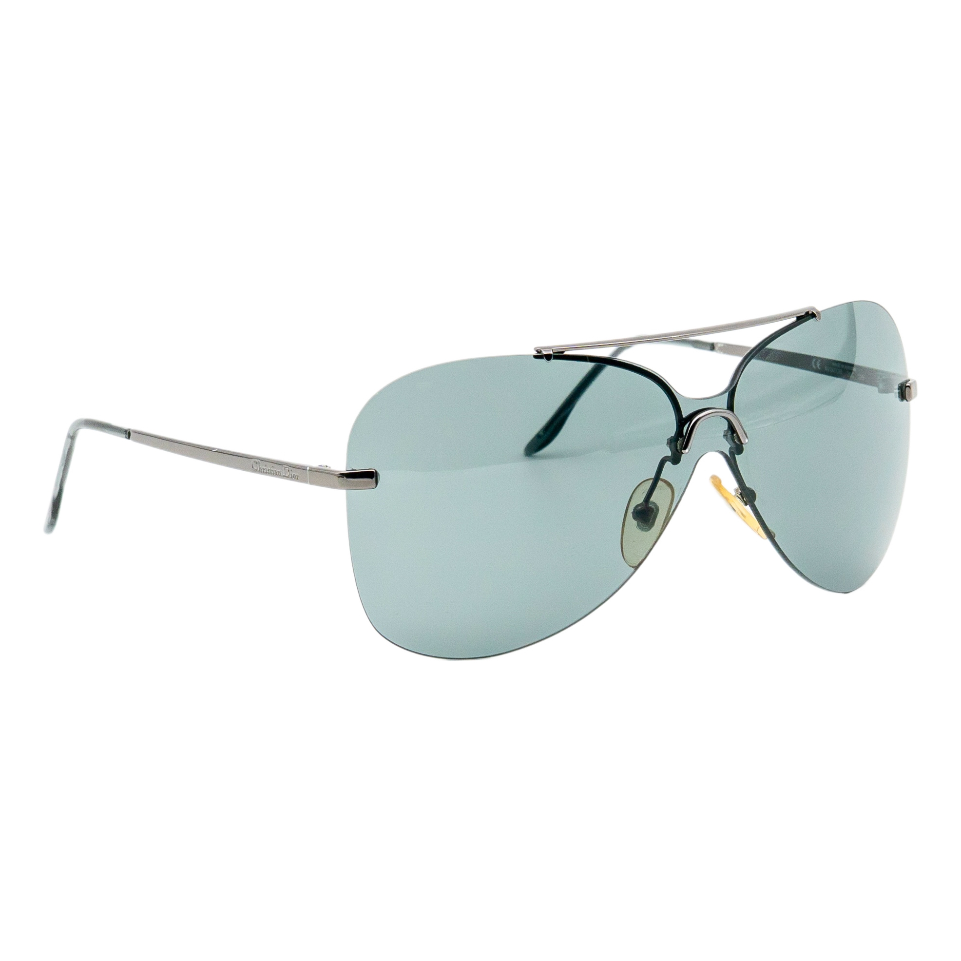 Vintage Christian Dior Aviator Silver Logo Pilot Sunglasses