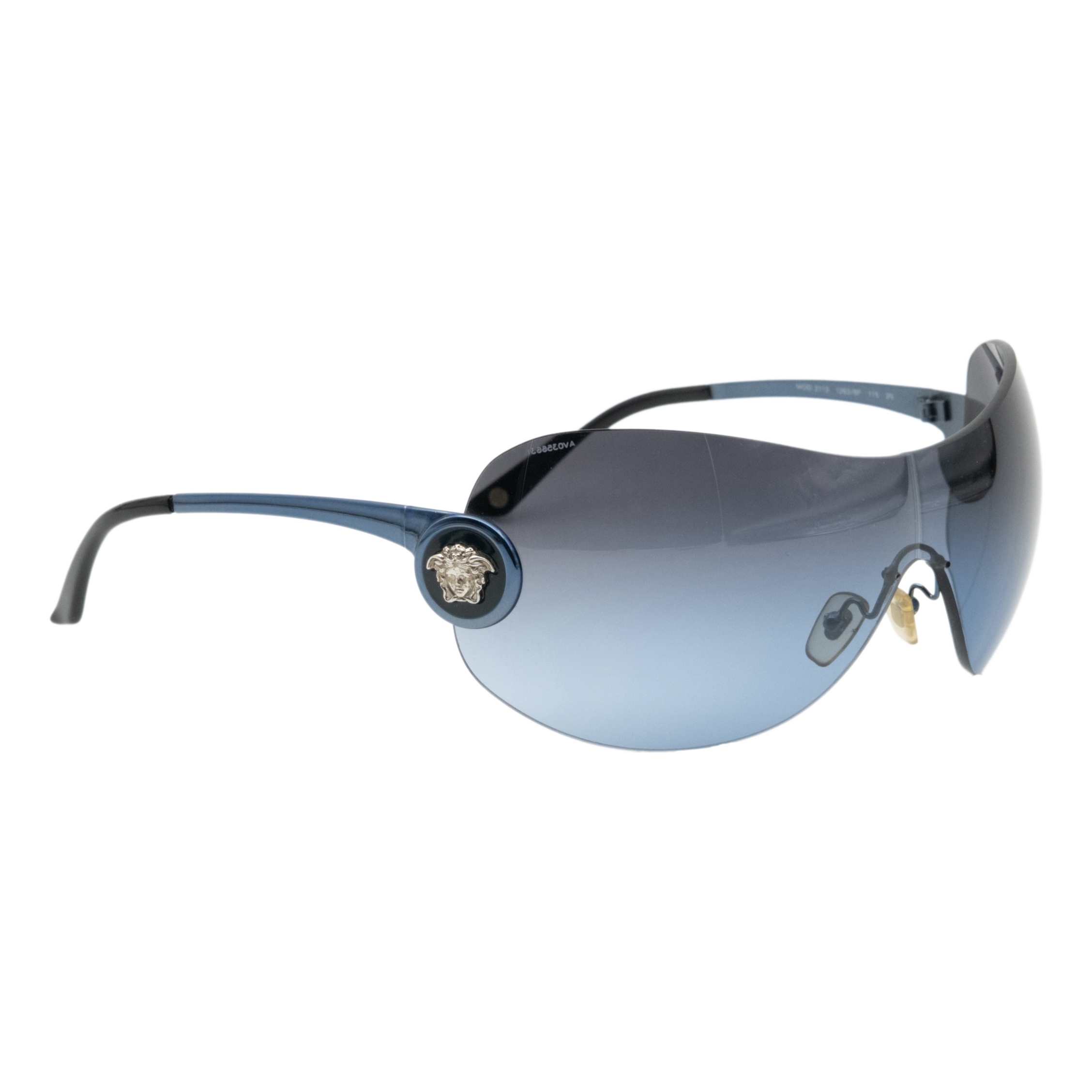 Vintage Versace Medusa Silver Logo Blue Shield Sunglasses