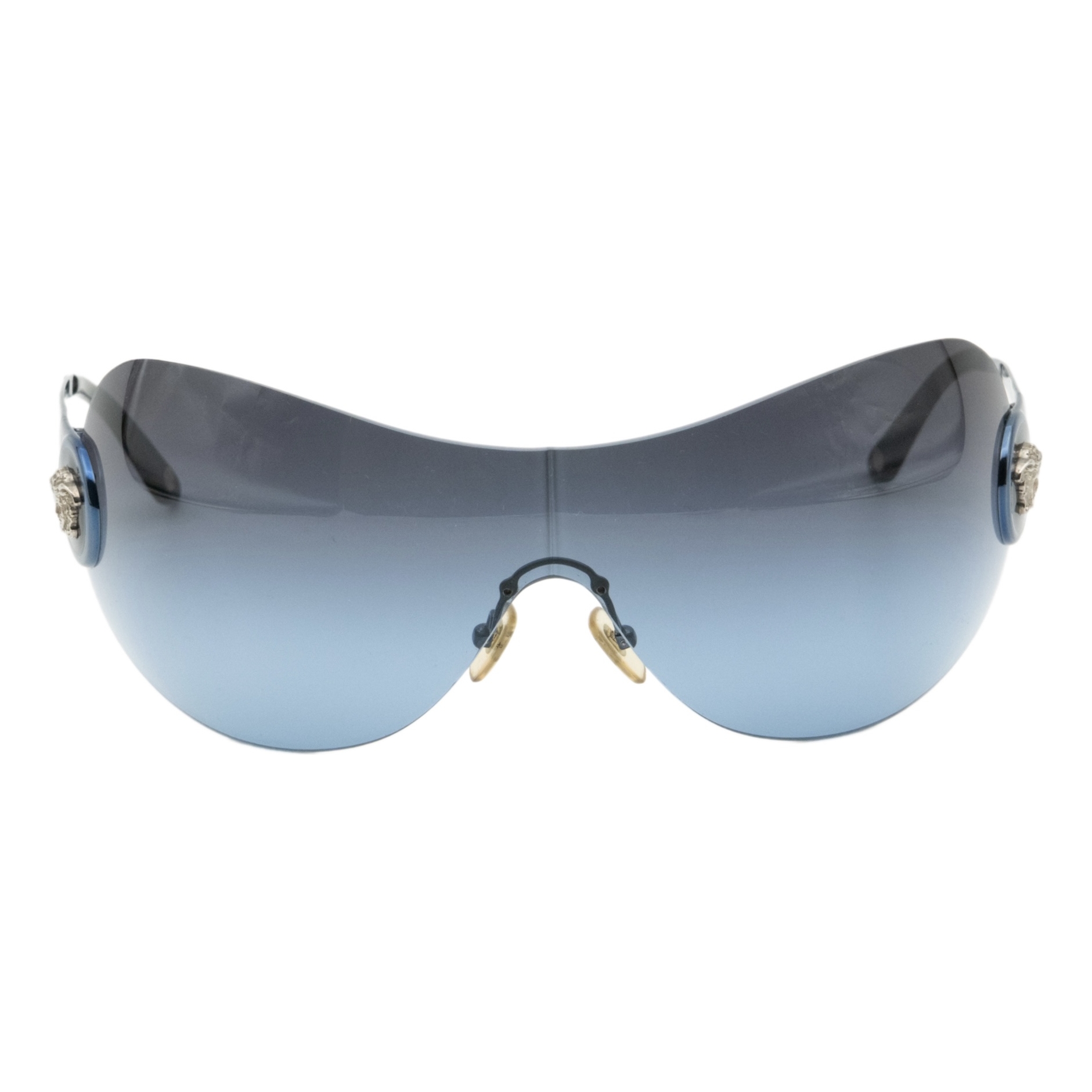 Vintage Versace Medusa Silver Logo Blue Shield Sunglasses — photo 2