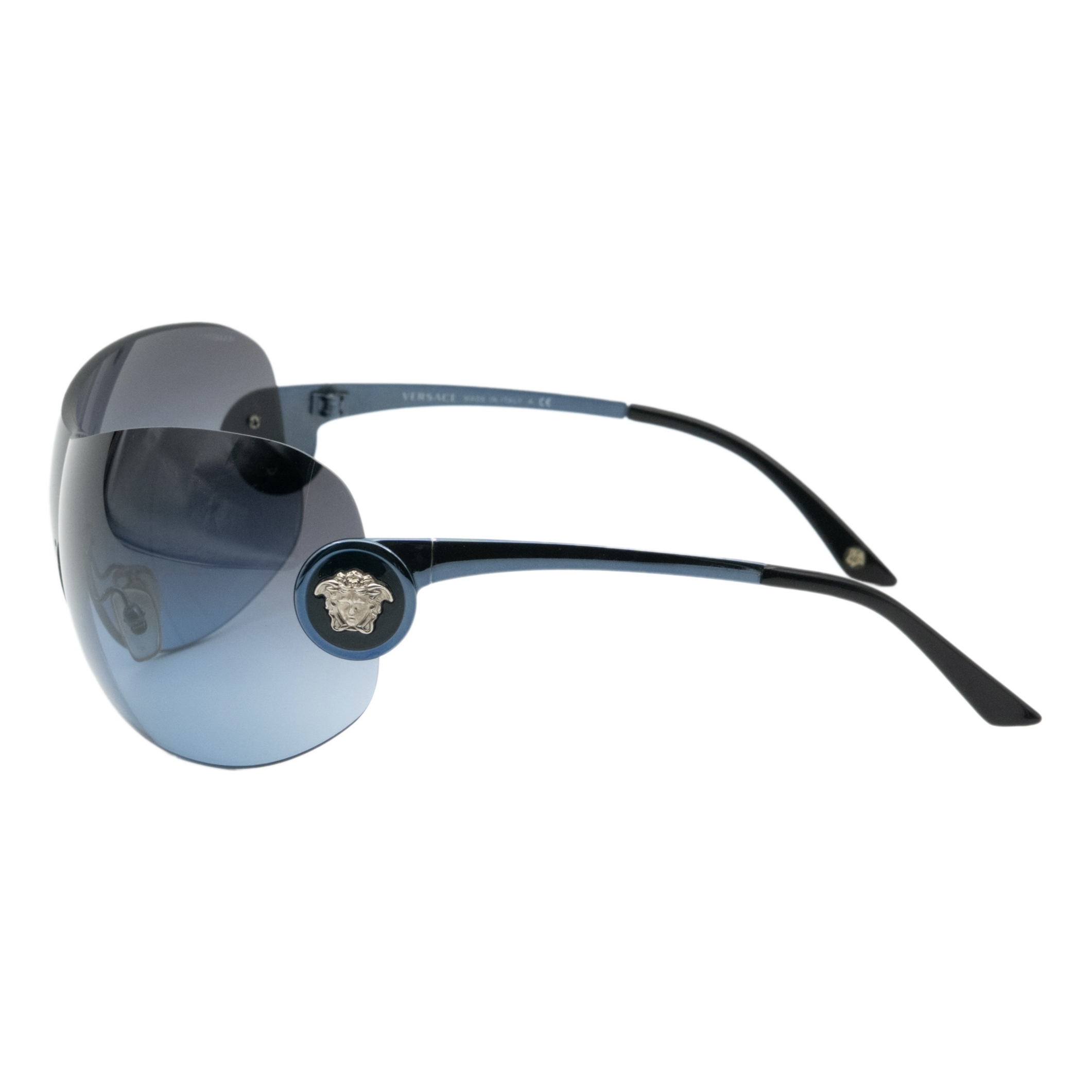 Vintage Versace Medusa Silver Logo Blue Shield Sunglasses — photo 3