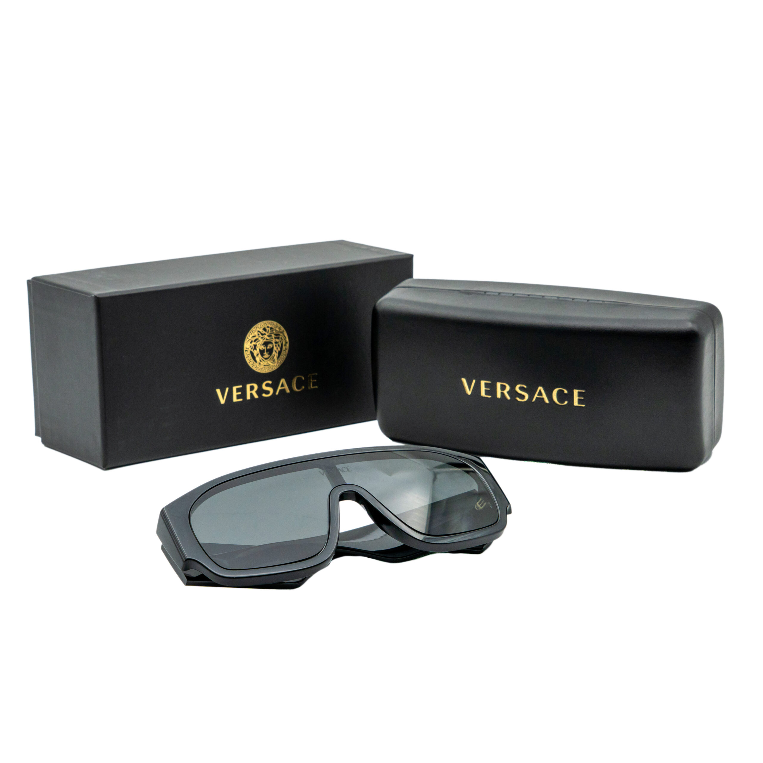 Versace MOD 4439 Gold Logo Black Mask Shield Sunglasses — photo 9