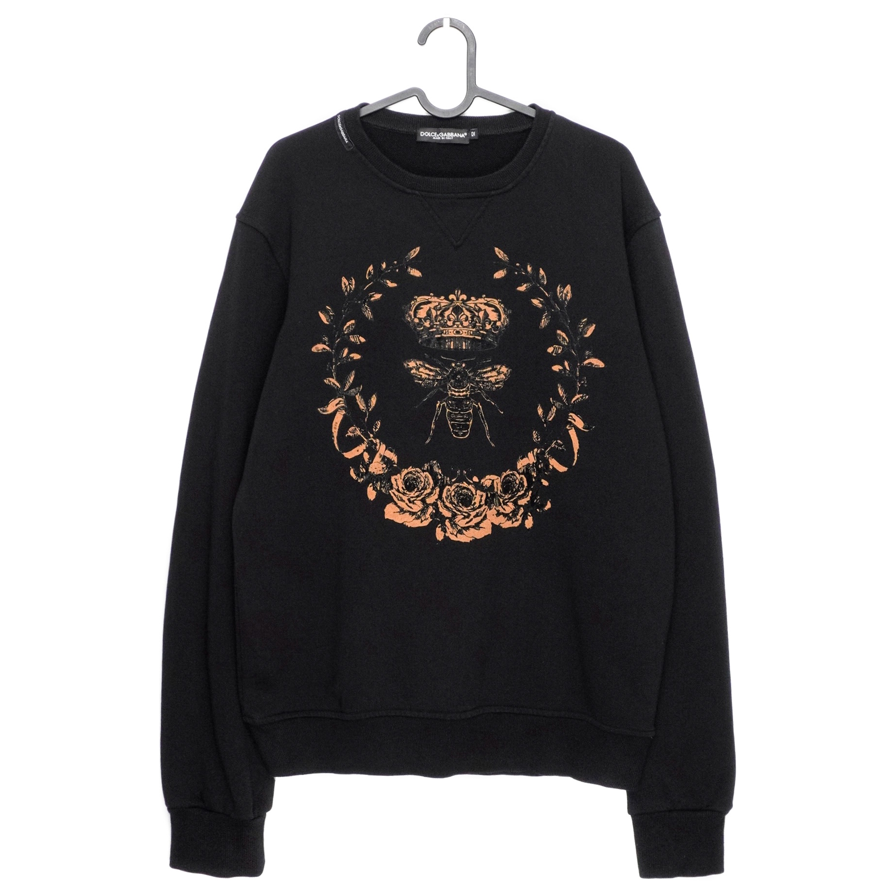Dolce Gabbana Crown Bee Logo Floral Print Black Sweatshirt