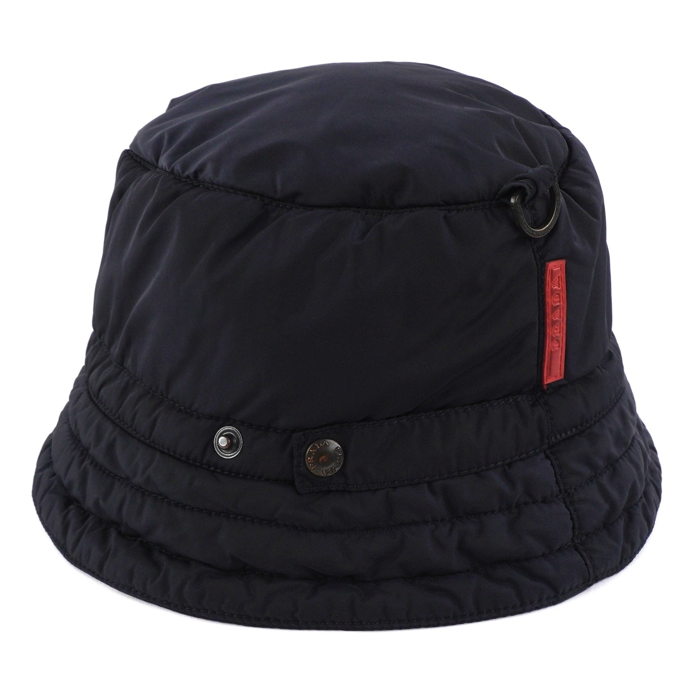 Prada Nylon Red Tab Logo Autumn Winter Cargo Navy Bucket Hat
