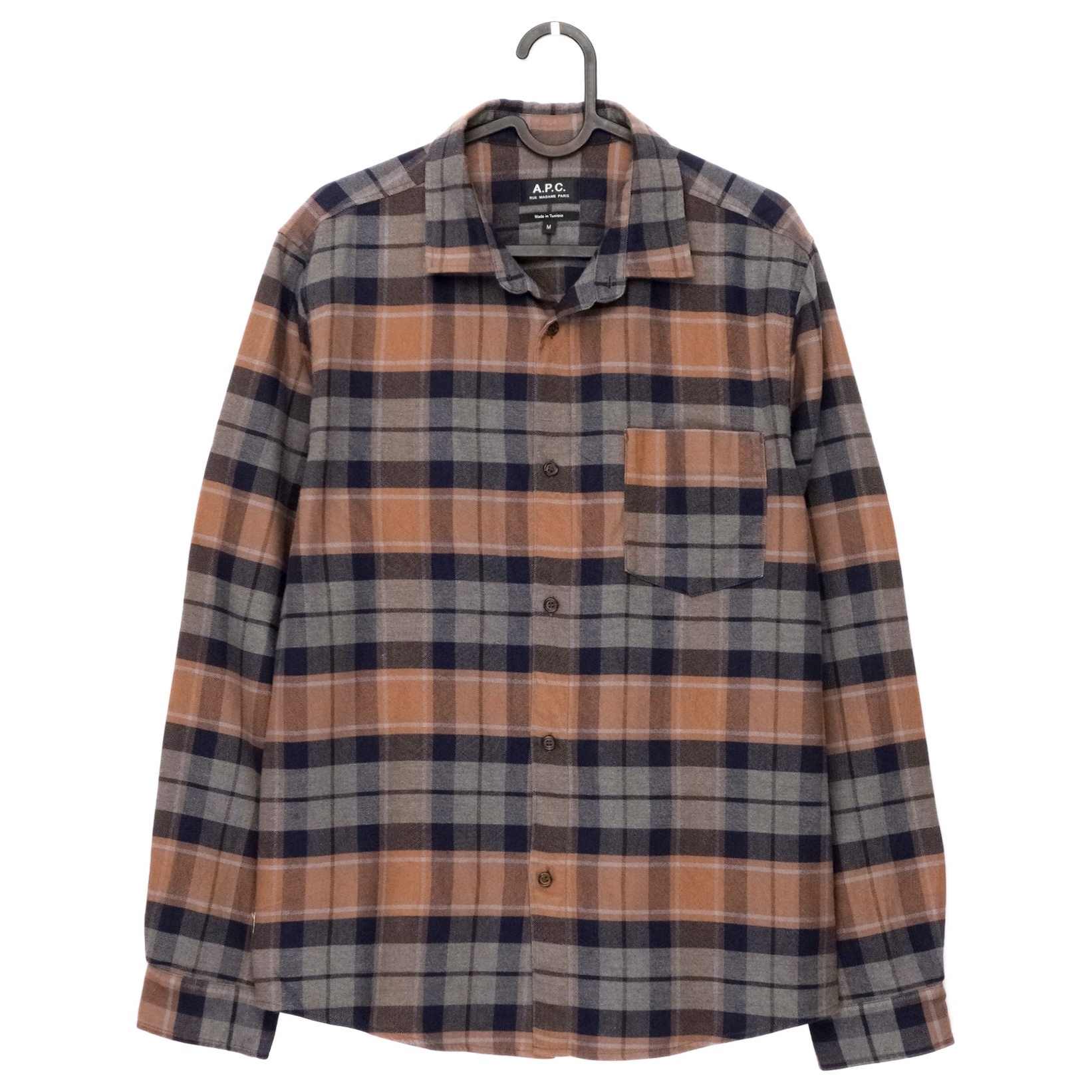 A.P.C. Paris Flannel Plaid Cotton Linen Blend Button Shirt