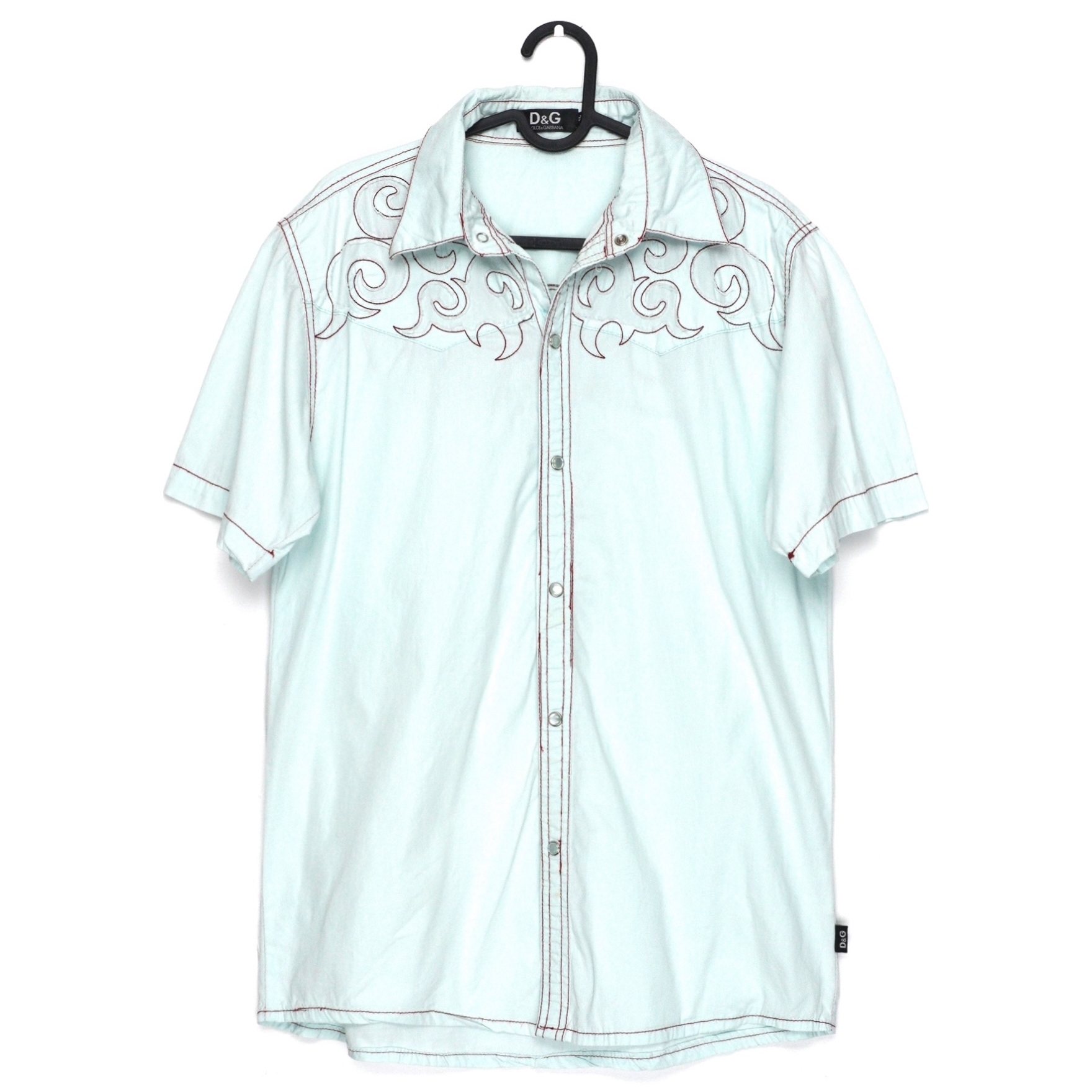 Vintage Dolce & Gabbana Tribal DG Red Logo Light Blue Shirt