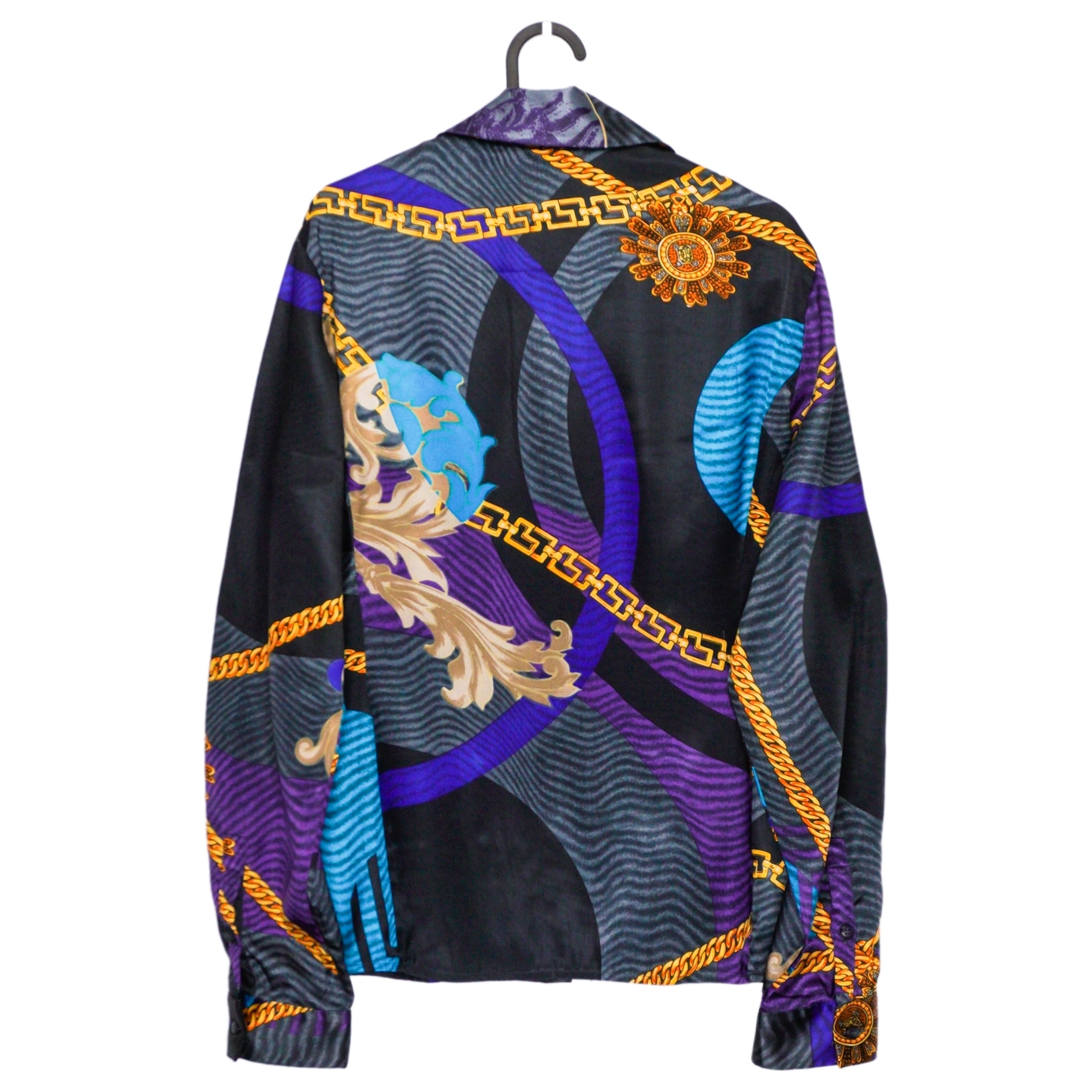 Vintage Versace Baroque Gold Chain Logo Abstract Silk Shirt — photo 8