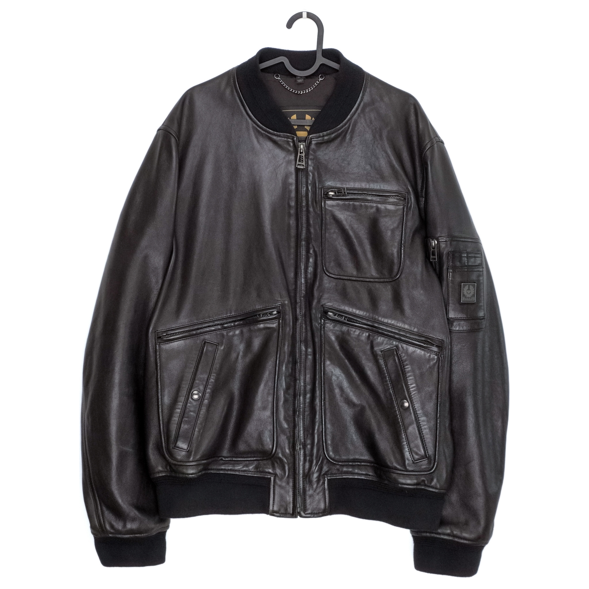 Belstaff Finsbury Metal Logo Lambskin Leather Bomber Jacket