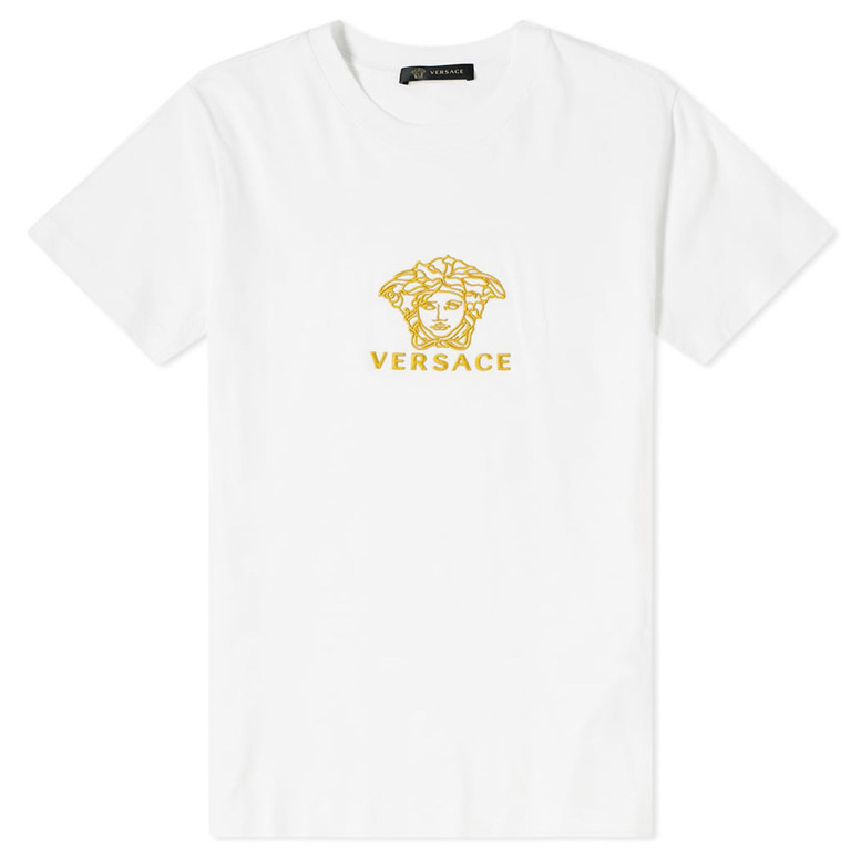 Versace Embroidery Medusa Head White Gold Tee Shirt