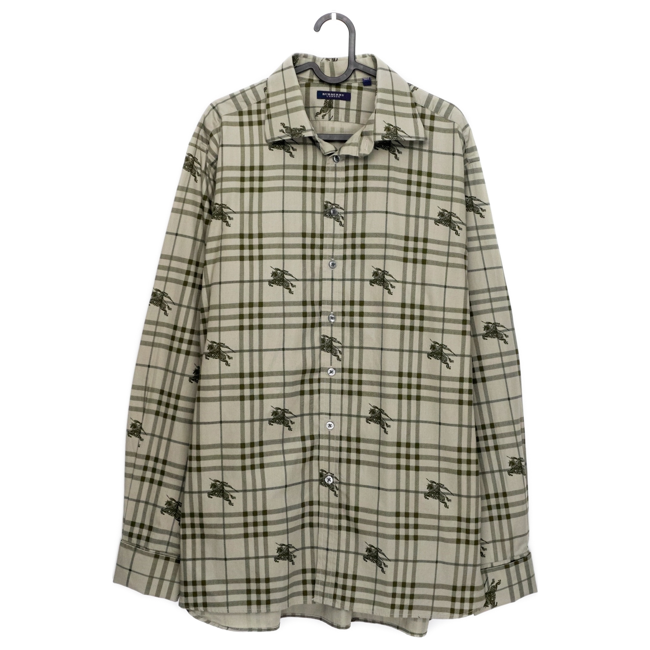 Burberry Check Monogram Khaki Logo Long Sleeve Button Shirt