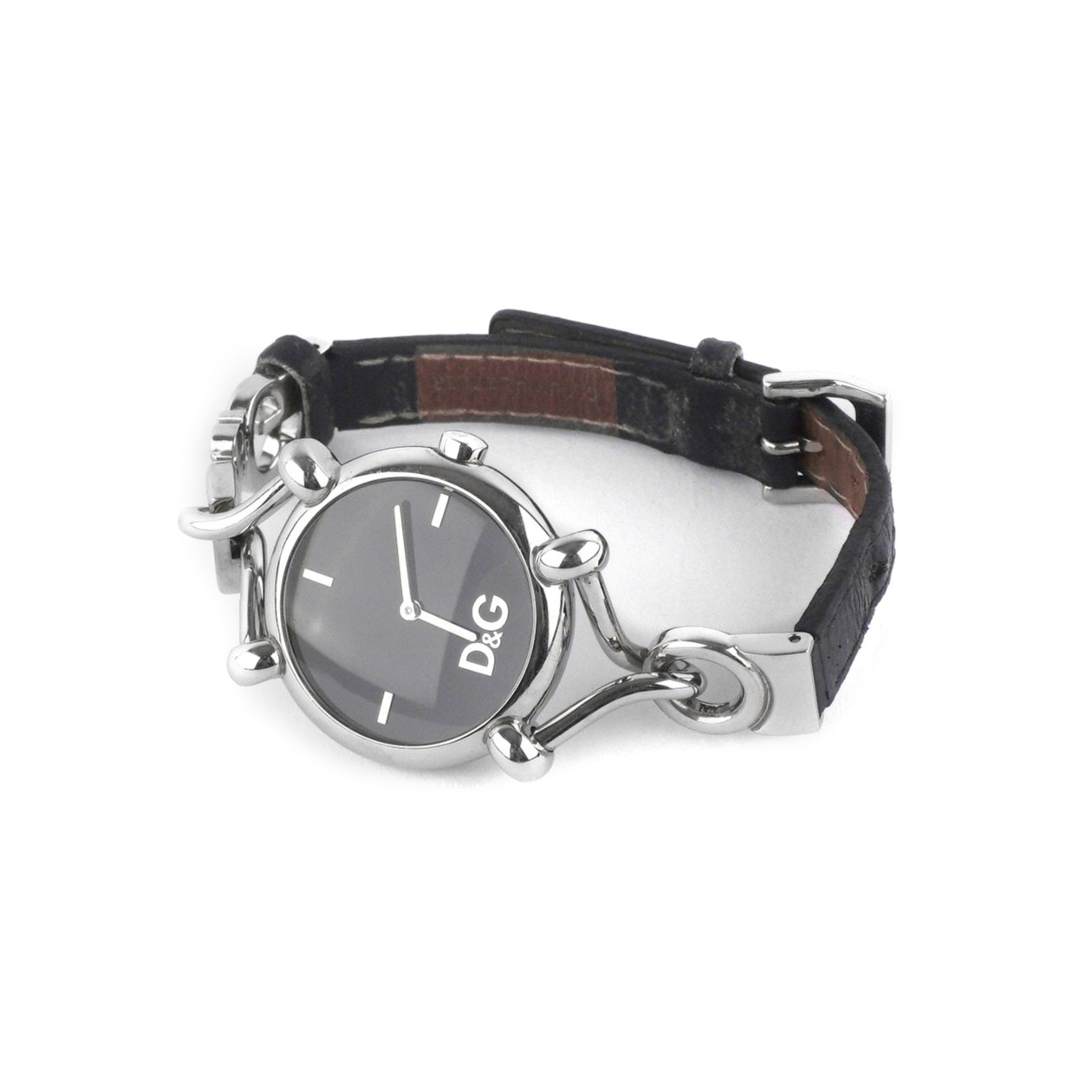 Vintage Dolce & Gabbana DG Silver Logo Black Leather Watch