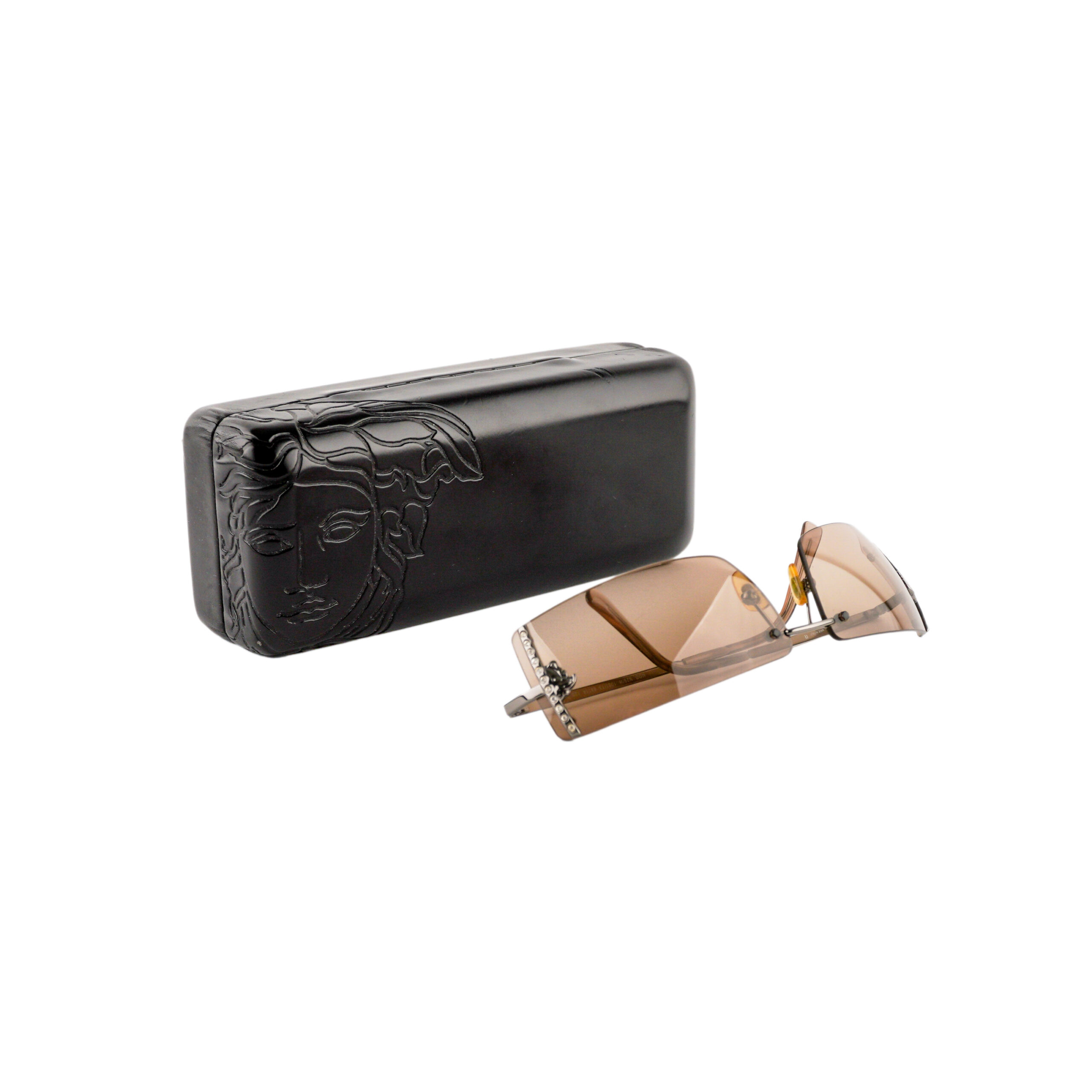 Vintage Versace N29 Medusa Logo Swarovski Rimless Sunglasses — photo 9