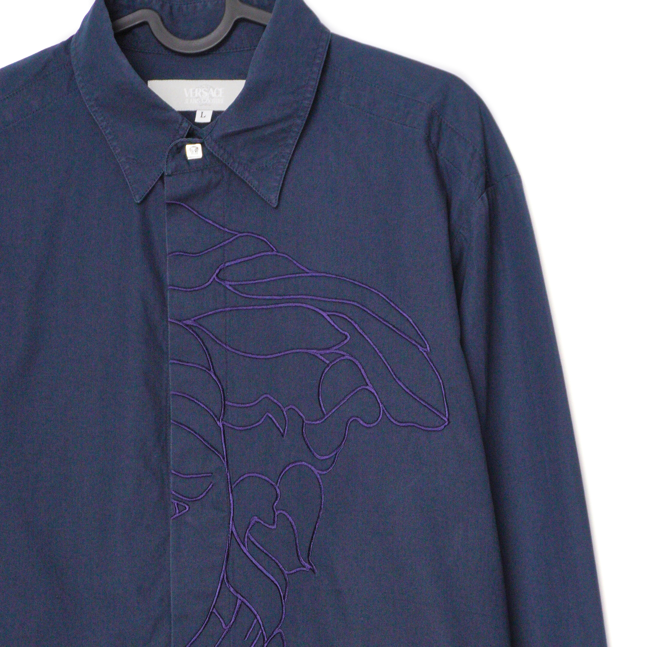 Versace Medusa Big Logo Navy Long Sleeve Shirt — photo 3