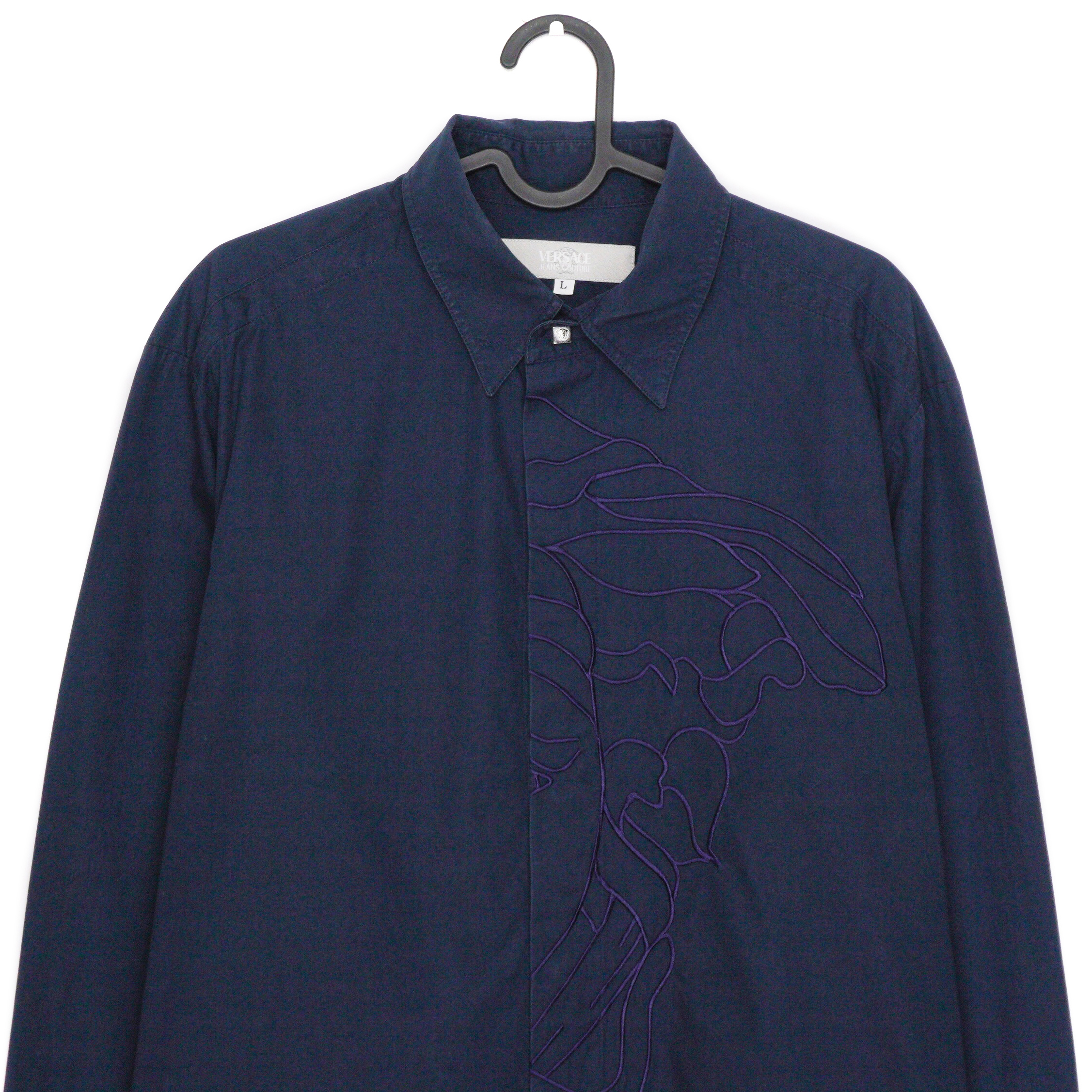 Versace Medusa Big Logo Navy Long Sleeve Shirt — photo 2