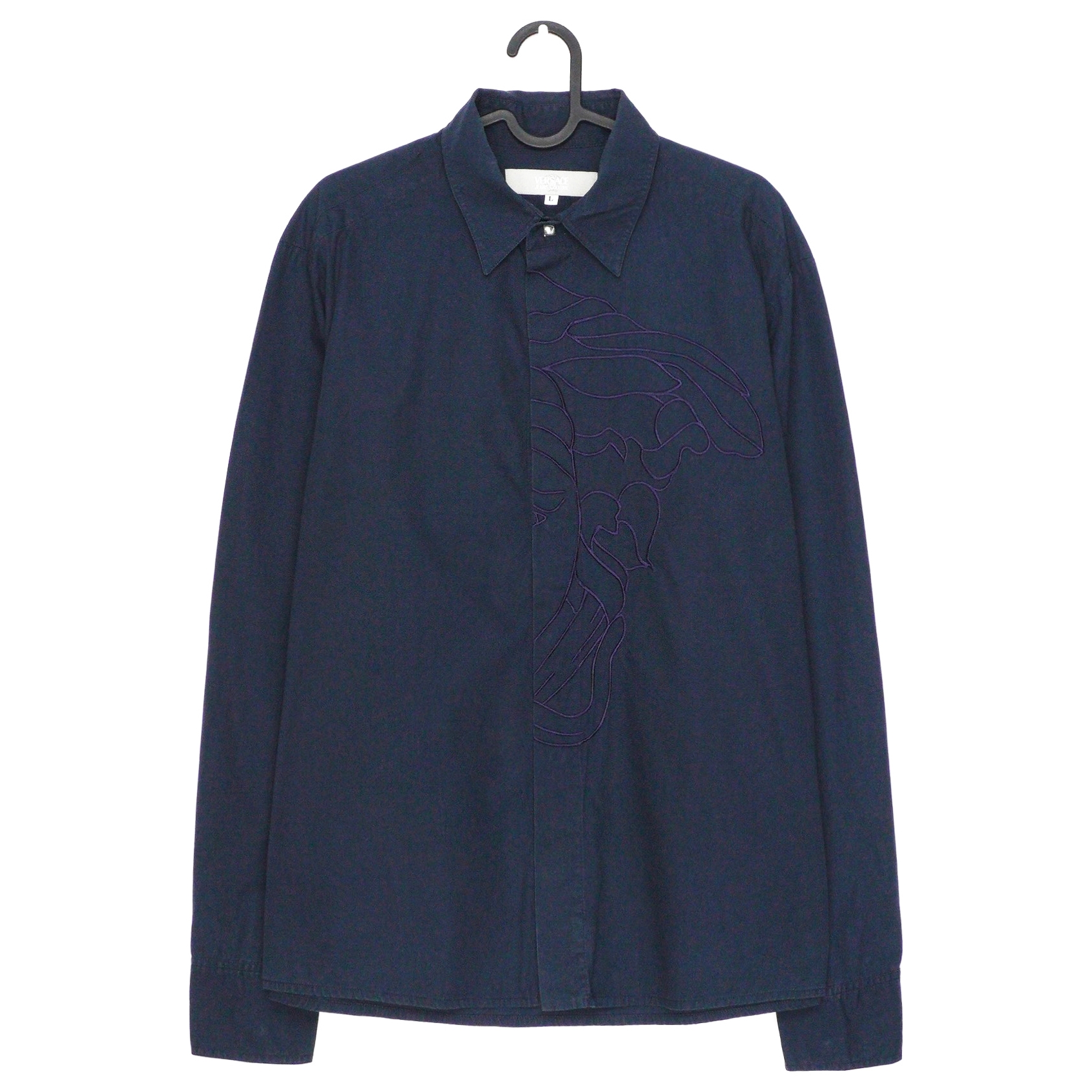 Versace Medusa Big Logo Navy Long Sleeve Shirt