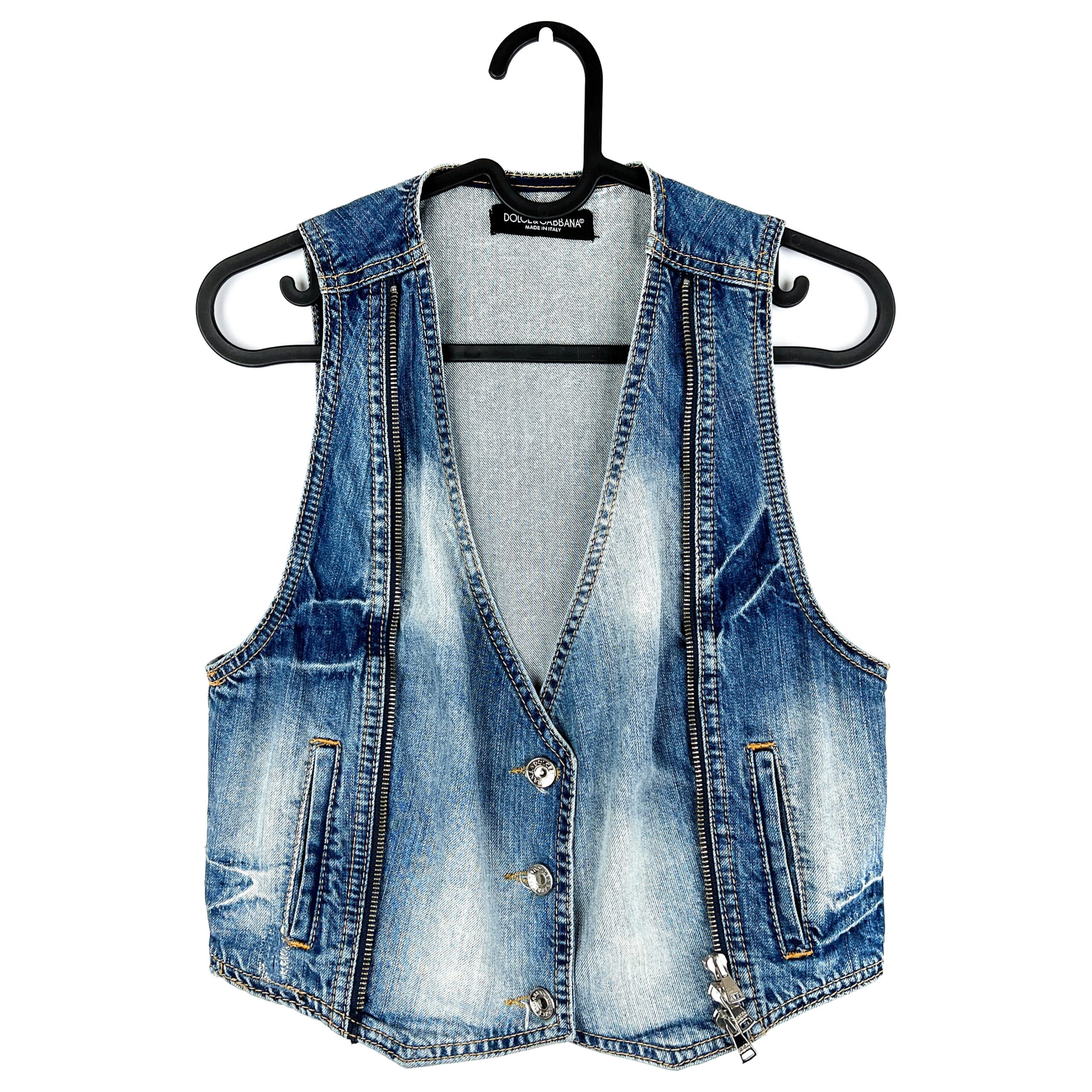 Dolce & Gabbana Multi Zip Women’s Vintage Denim Vest Jacket