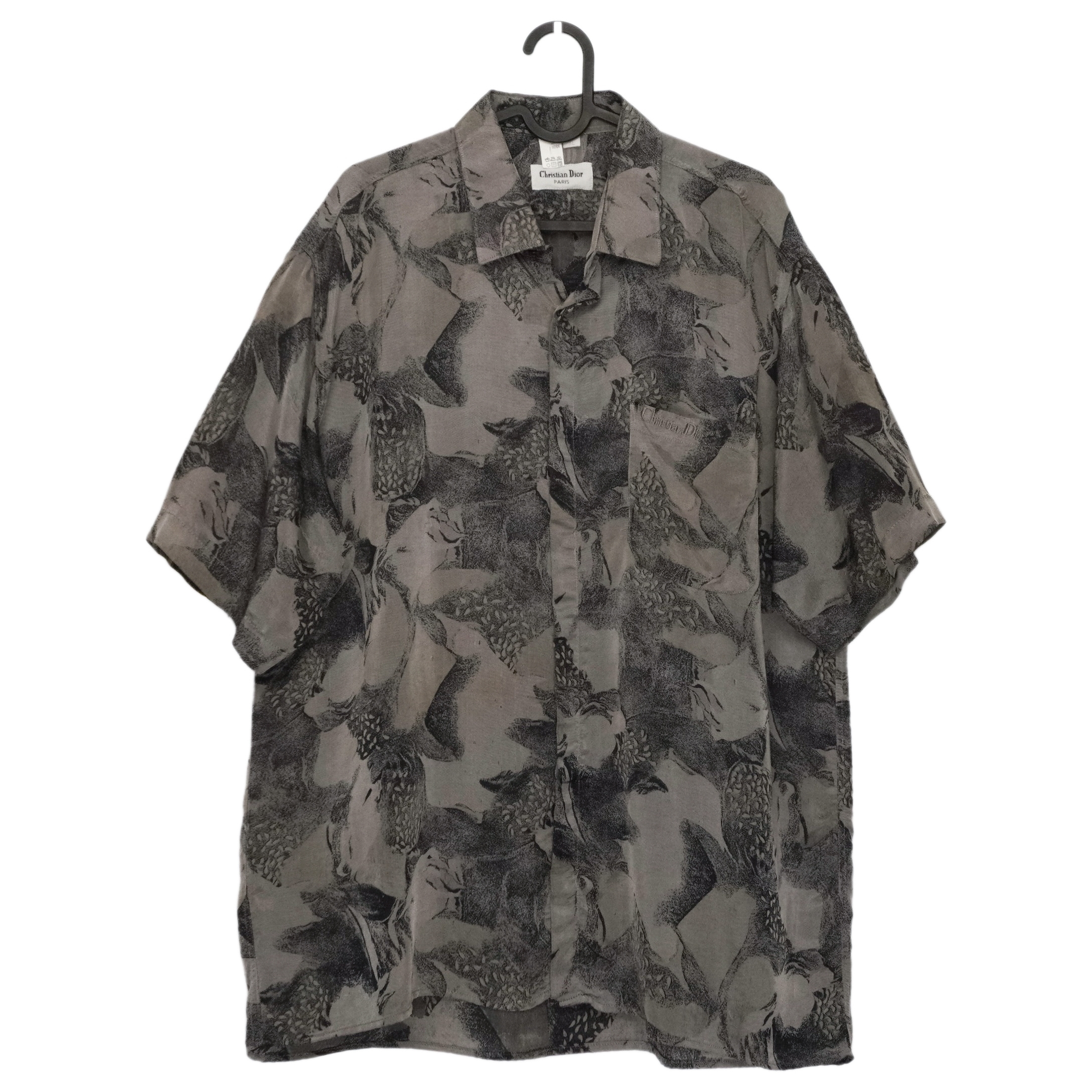 Vintage Christian Dior Abstract Grey Pattern Silk Shirt