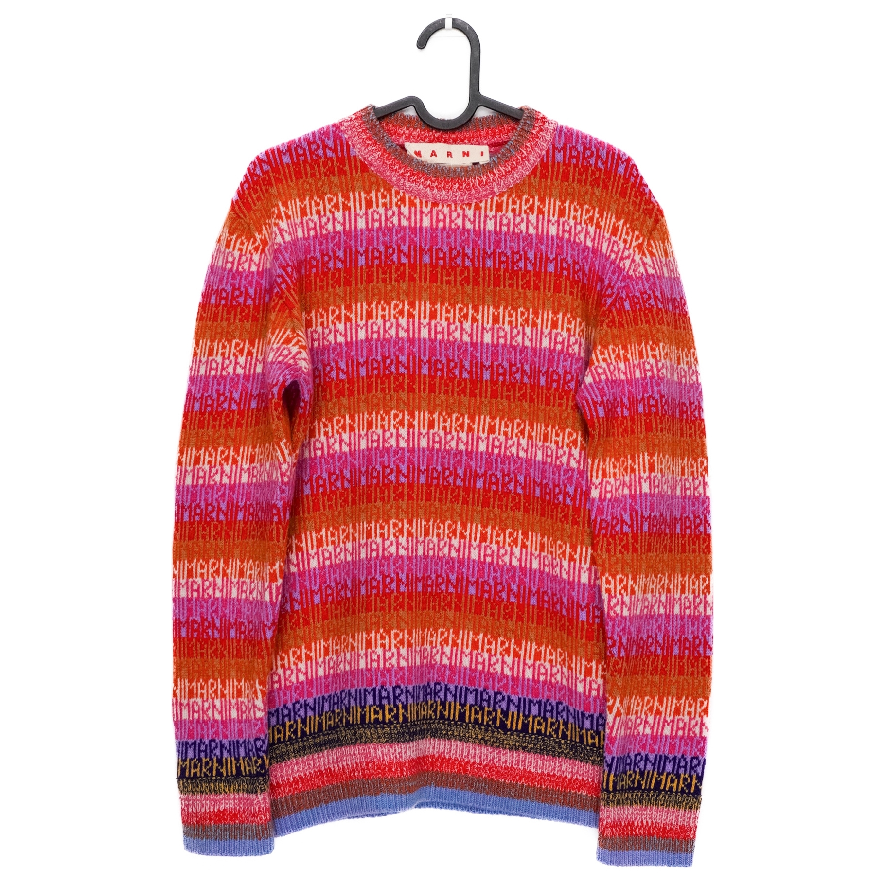 Marni Striped Logo Knit Multicolor Wool Crew Sweater