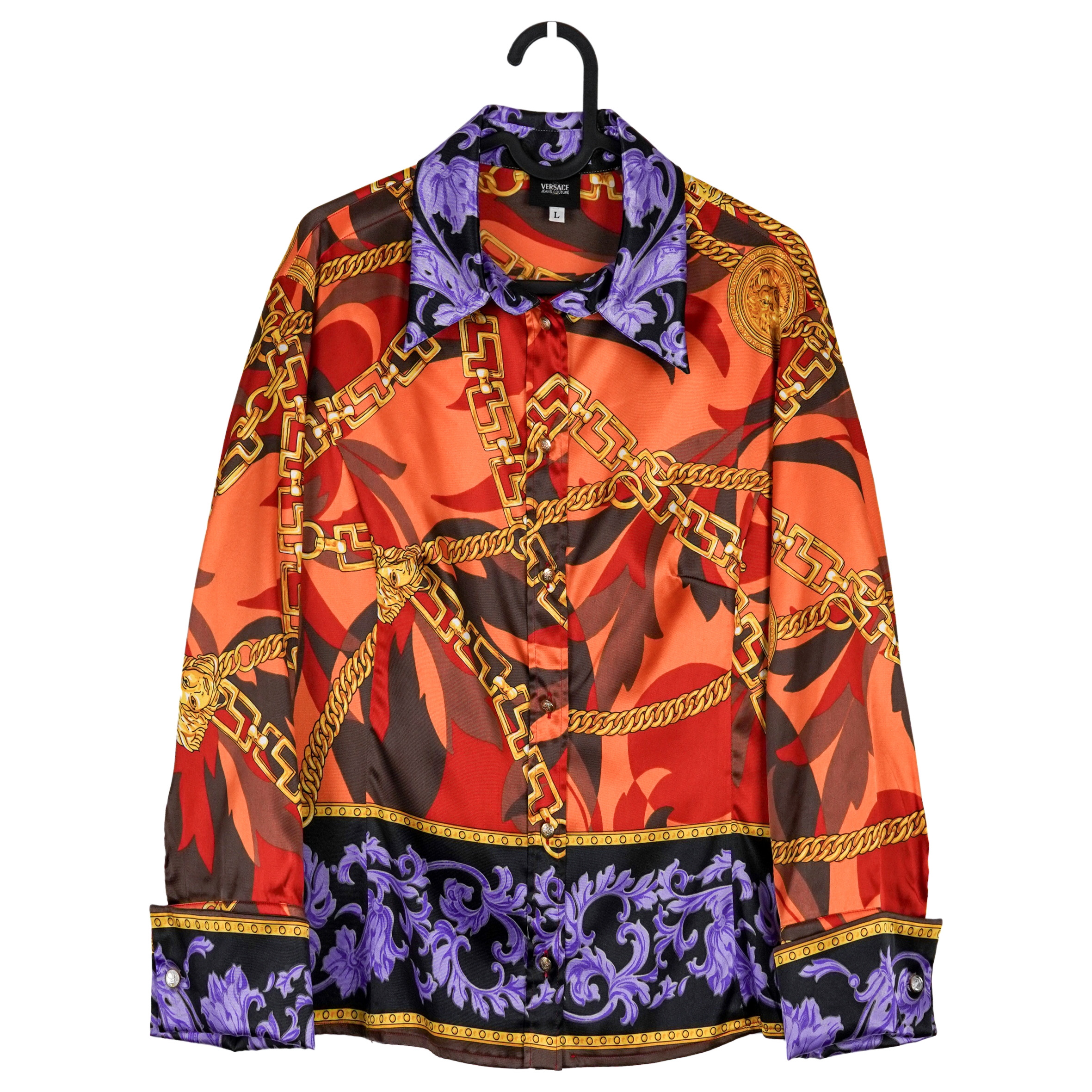 Versace Medusa Flame Gold Chain Medallion Print Shirt