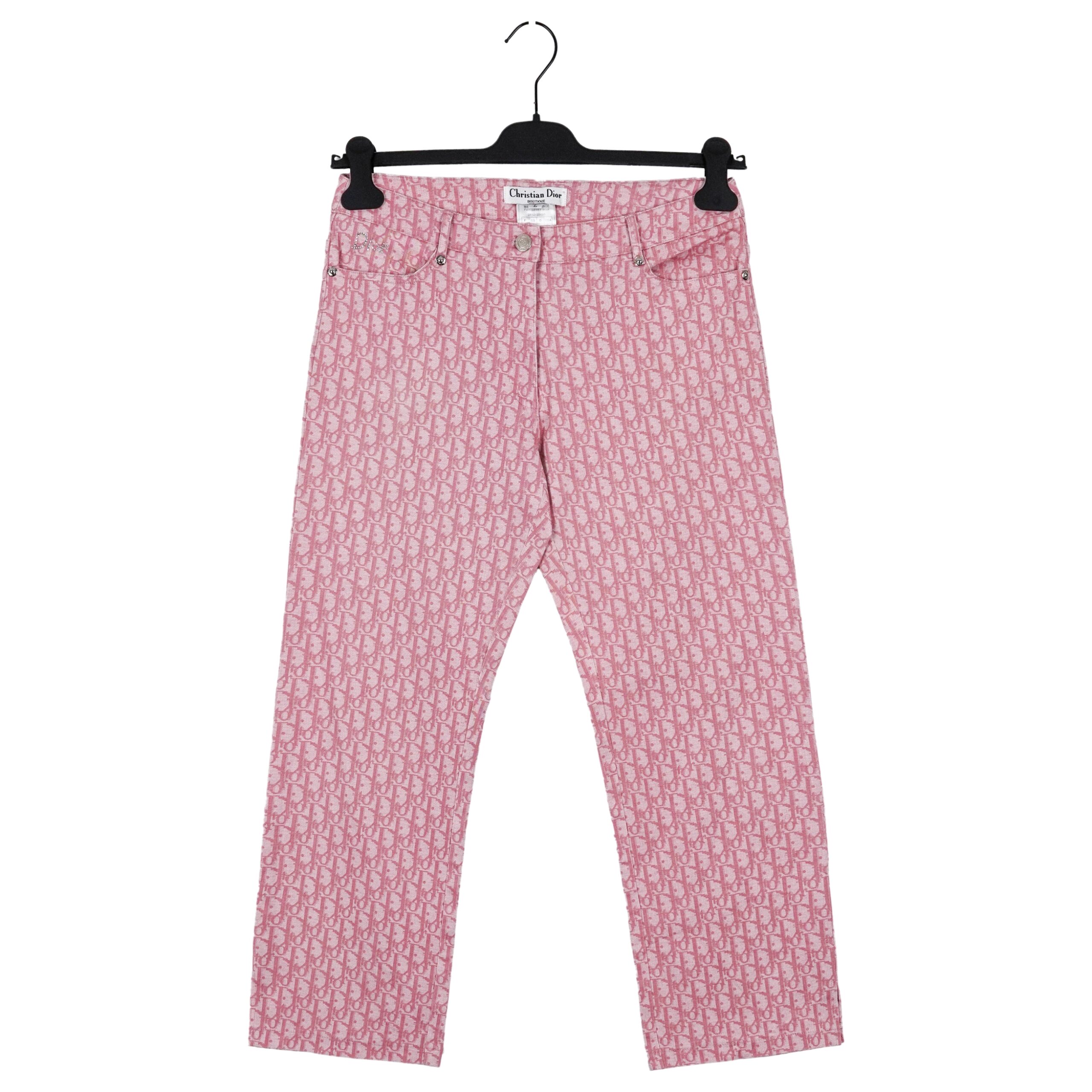 Vintage Dior Pink Monogram Jacquard Logo Pattern Jeans Pants