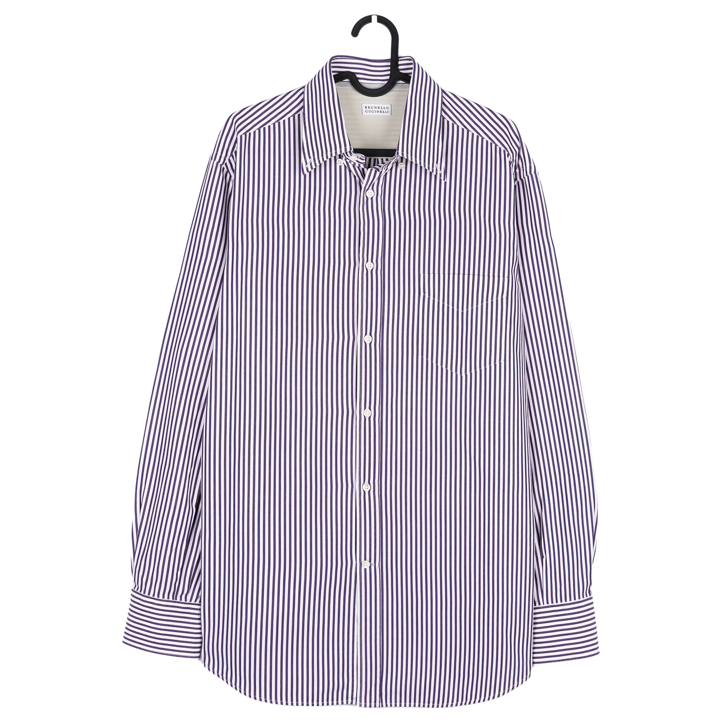 Brunello Cucinelli Striped Purple White Italian Formal Shirt