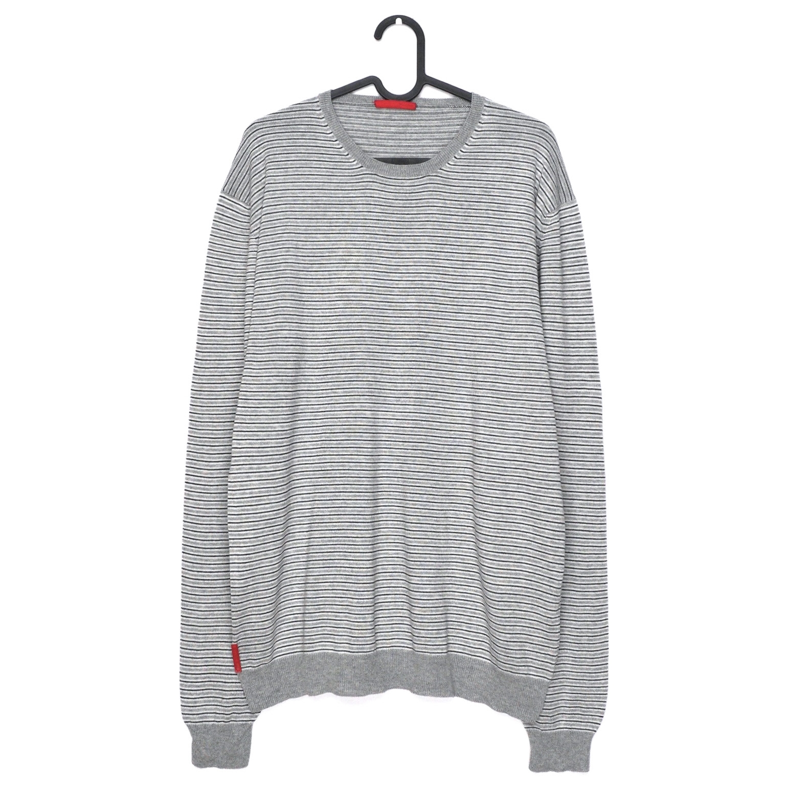 Prada Red Tab 2008 Striped Grey Knit Crewneck Sweater