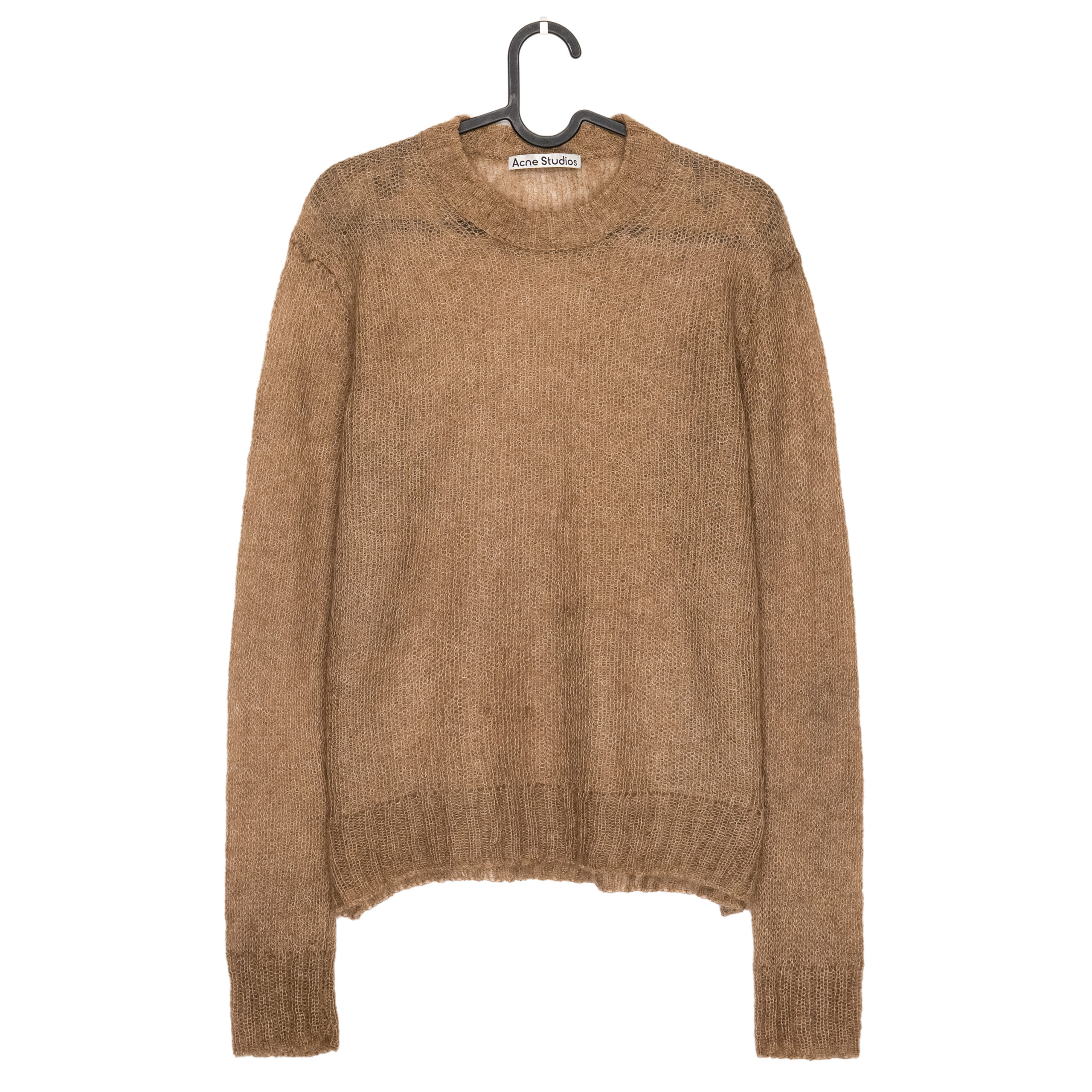 Acne Studios Brown Mesh Knit Mohair Wool Blend Crew Sweater
