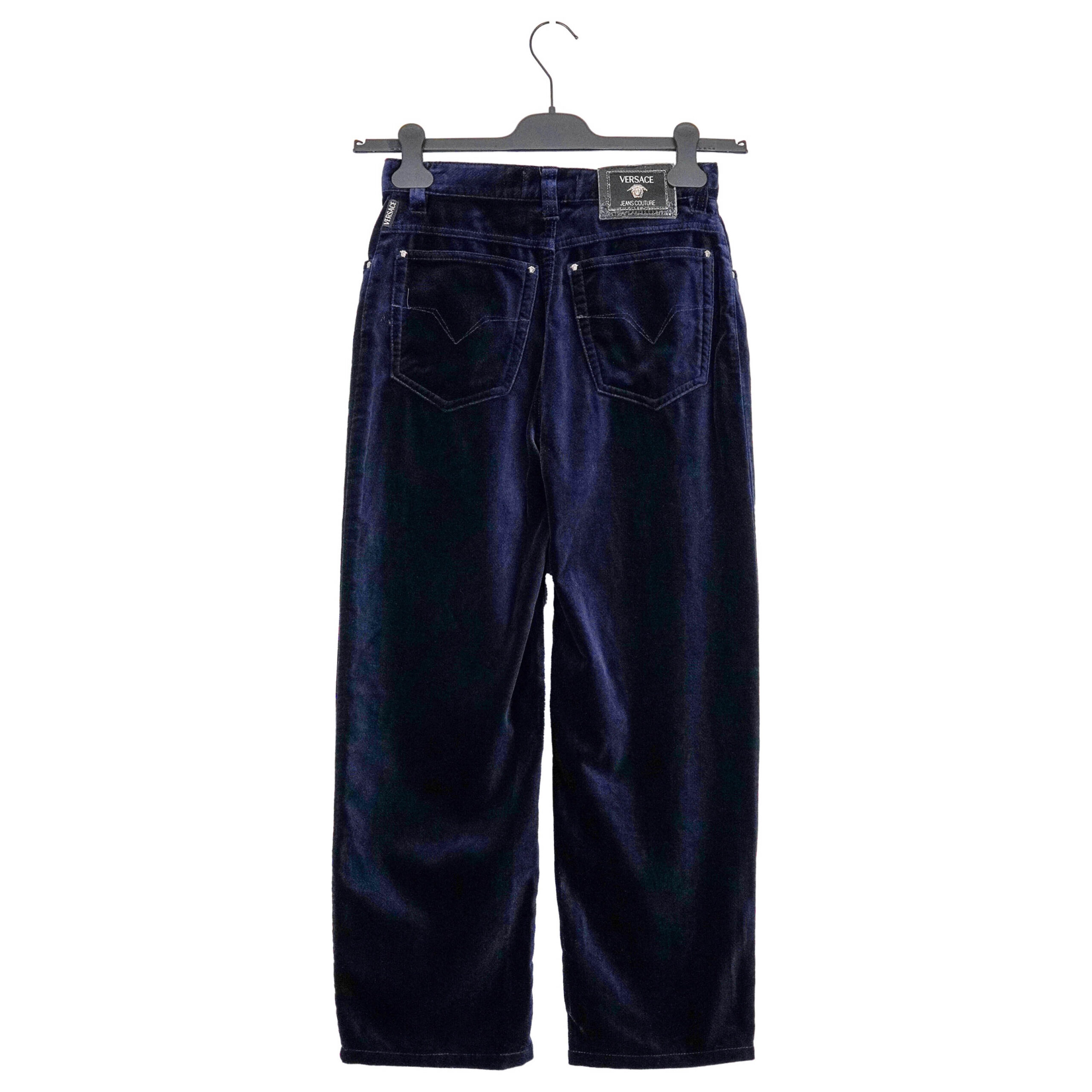 Versace Jeans Couture Navy Velvet Women's Trousers Pants — photo 3