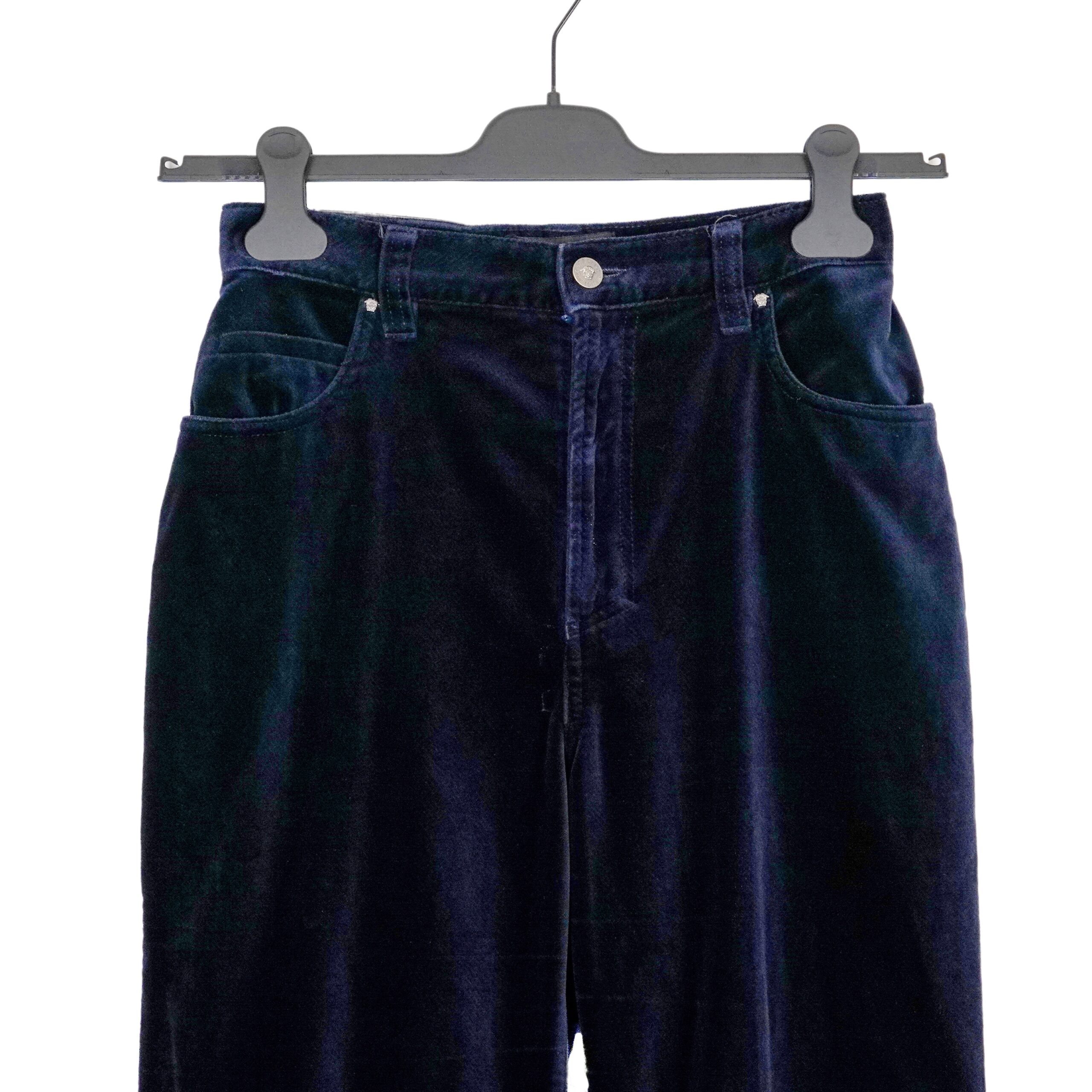 Versace Jeans Couture Navy Velvet Women's Trousers Pants — photo 2