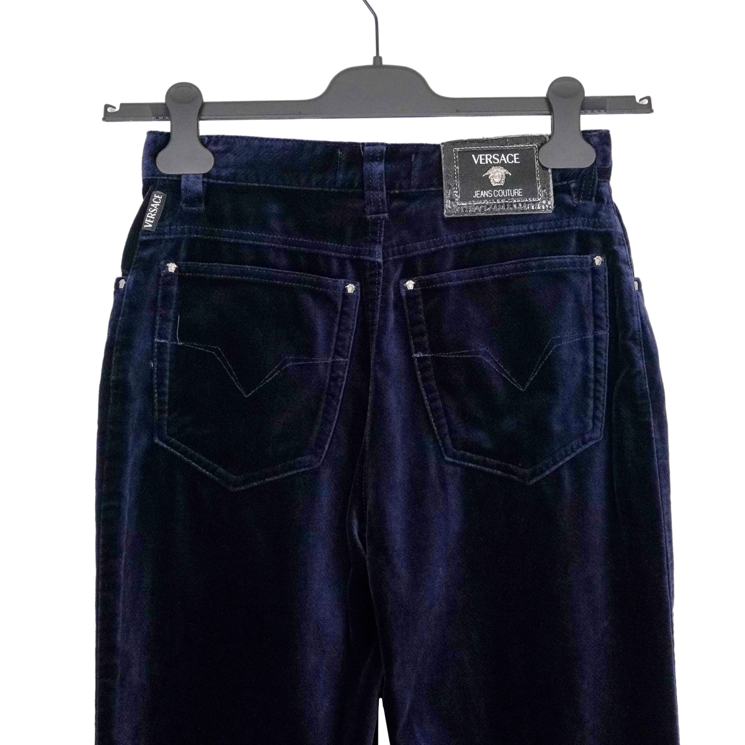 Versace Jeans Couture Navy Velvet Women's Trousers Pants — photo 4