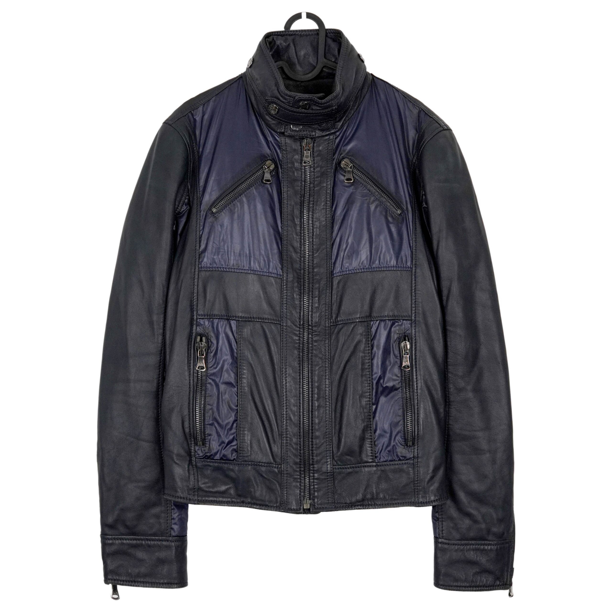 Dolce Gabbana Black Leather Nylon Multi Zip Logo Moto Jacket