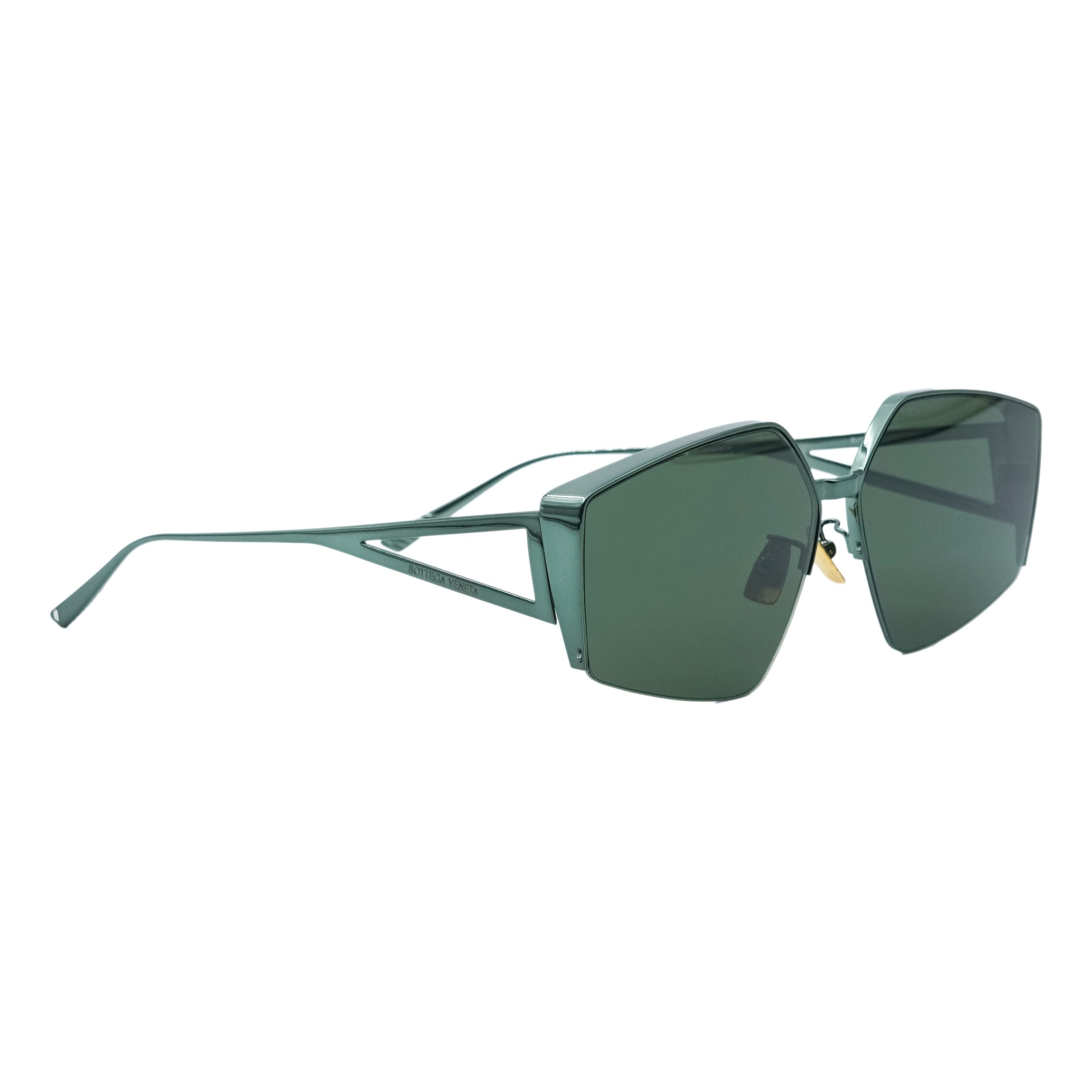 Bottega Veneta Dark Green Geometric Frame Metal Sunglasses