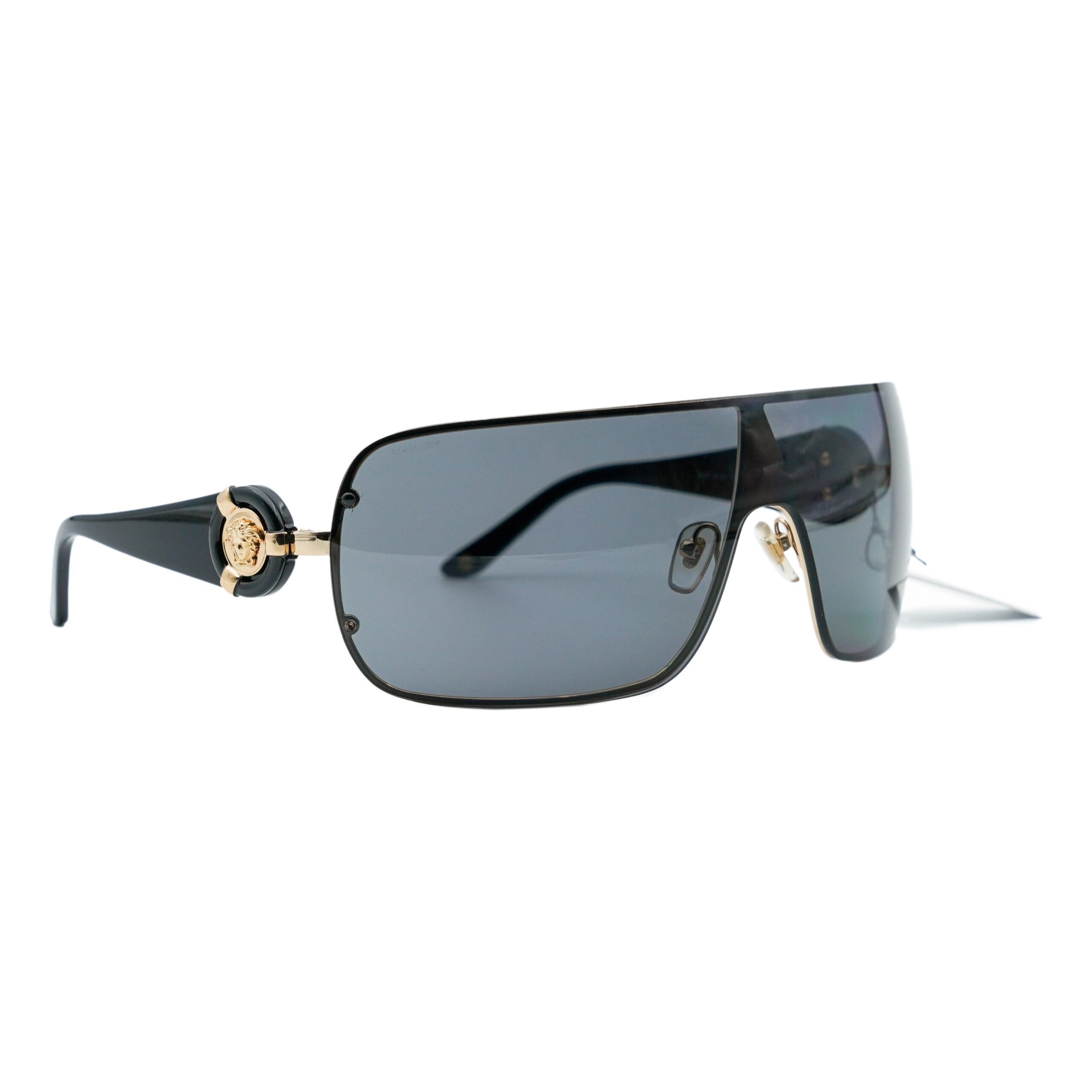Versace VE 2126 Black Shield Gold Medusa Logo Sunglasses