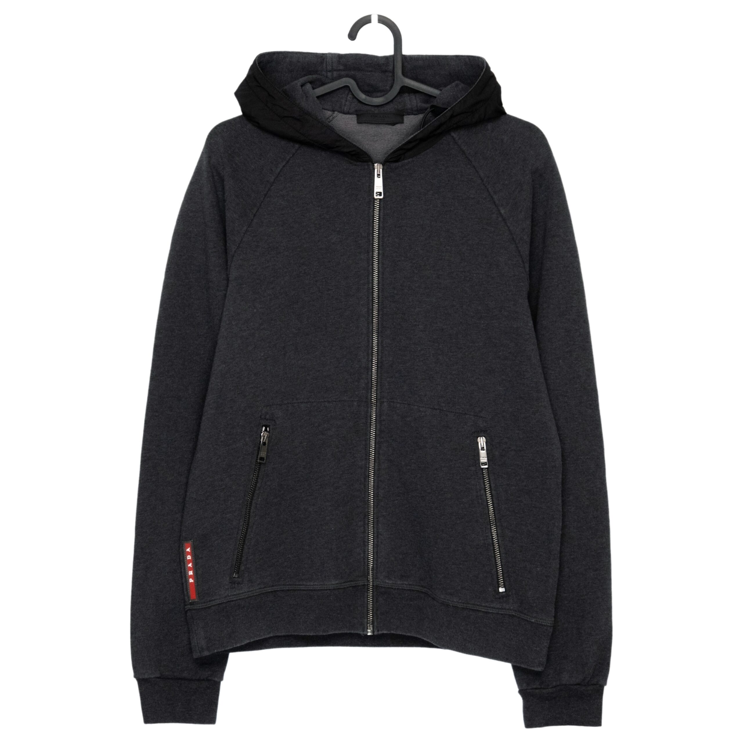 Prada Milano Full Zip Red Tab Nylon Sweatshirt Hoodie