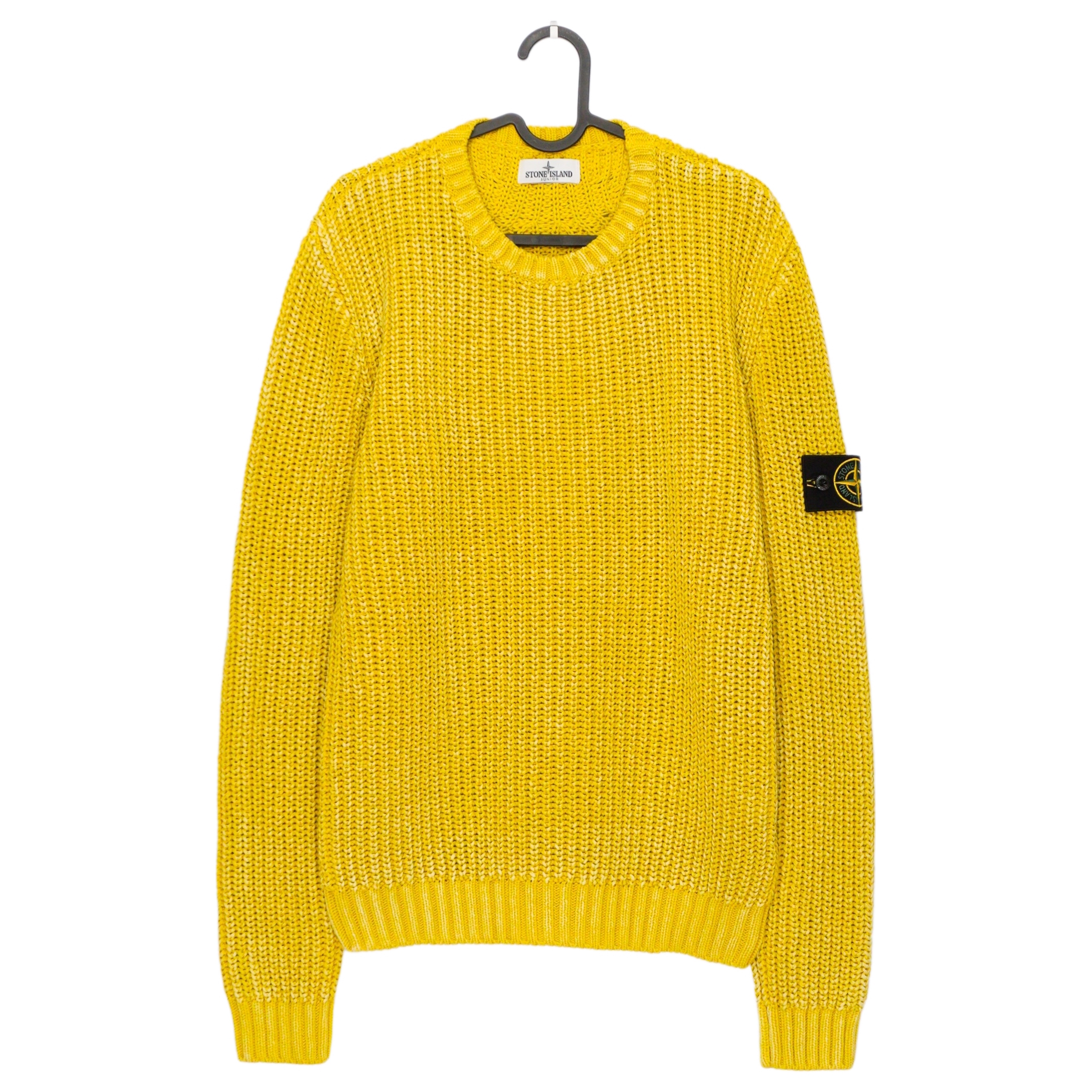 Stone Island Yellow Frost Finish Heavy Knit Crew Sweater
