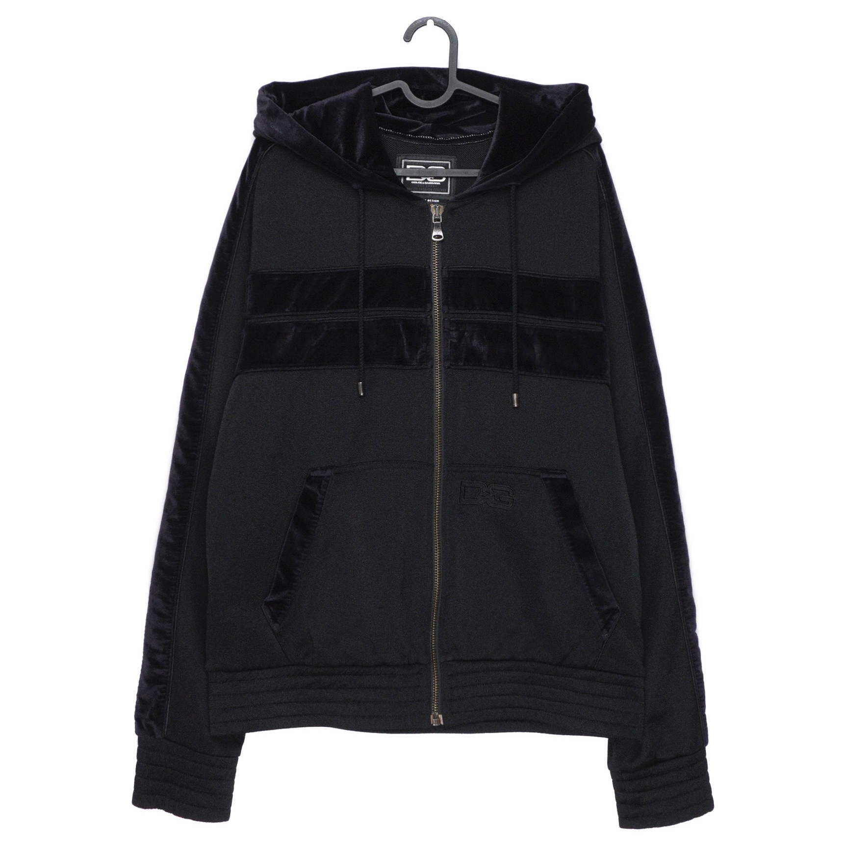 Vintage Dolce & Gabbana DG Logo Velour Black Zip Hoodie