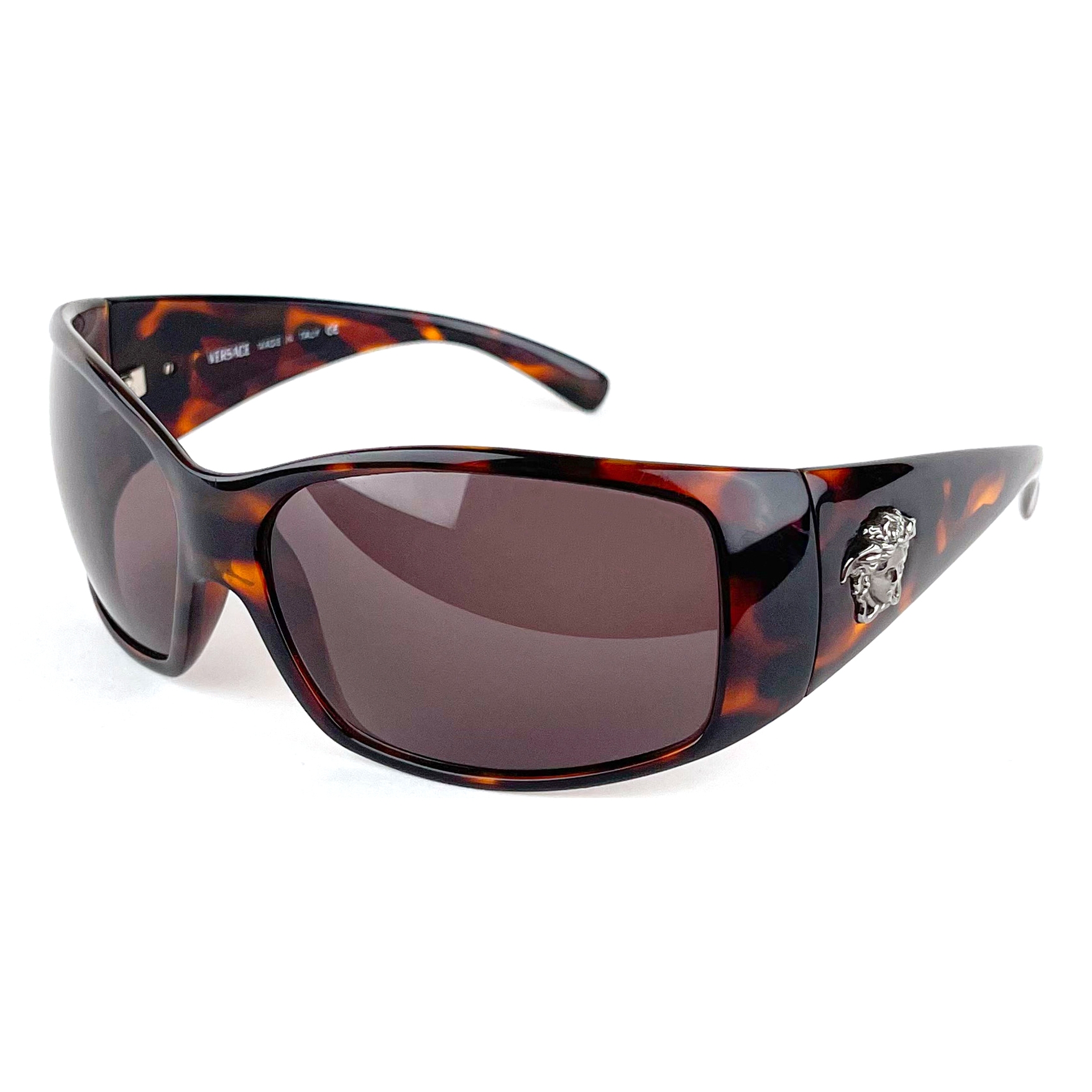 Vintage Versace Medusa Silver Logo Brown Mask Sunglasses