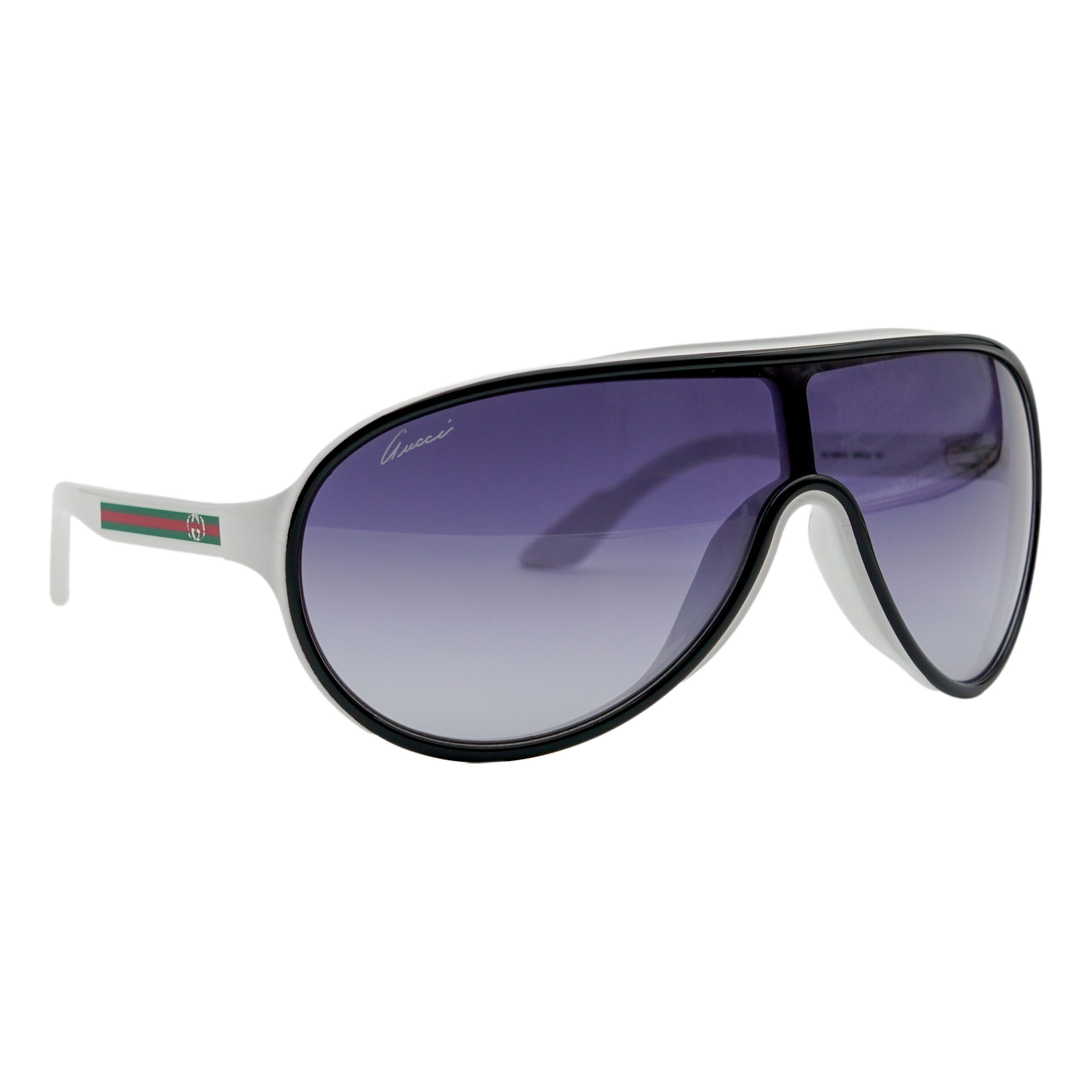 Vintage Gucci GG 3514 Italy White Shield Aviator Sunglasses