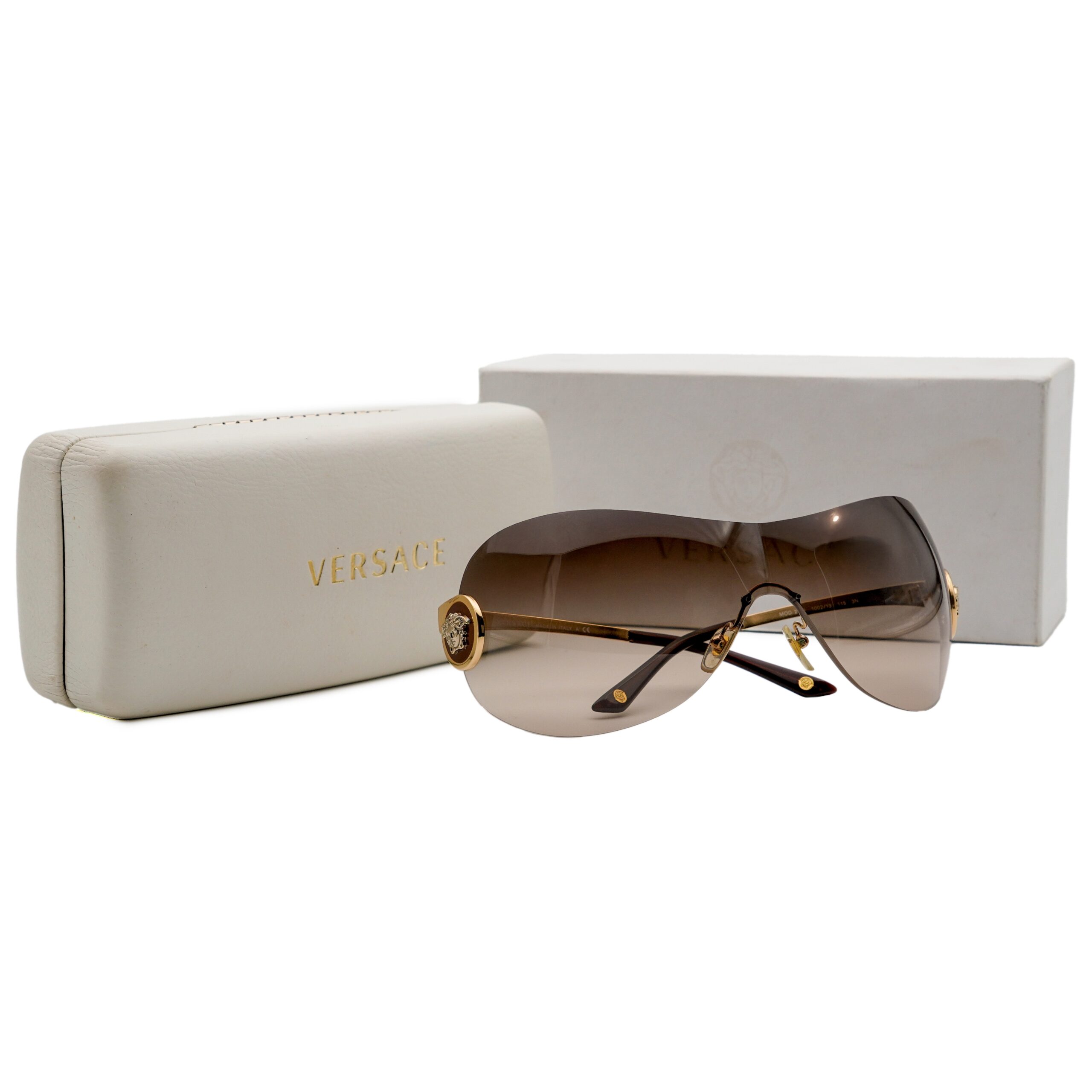 Vintage Versace MOD 2113 Medusa Gold Mask Shield Sunglasses — photo 10