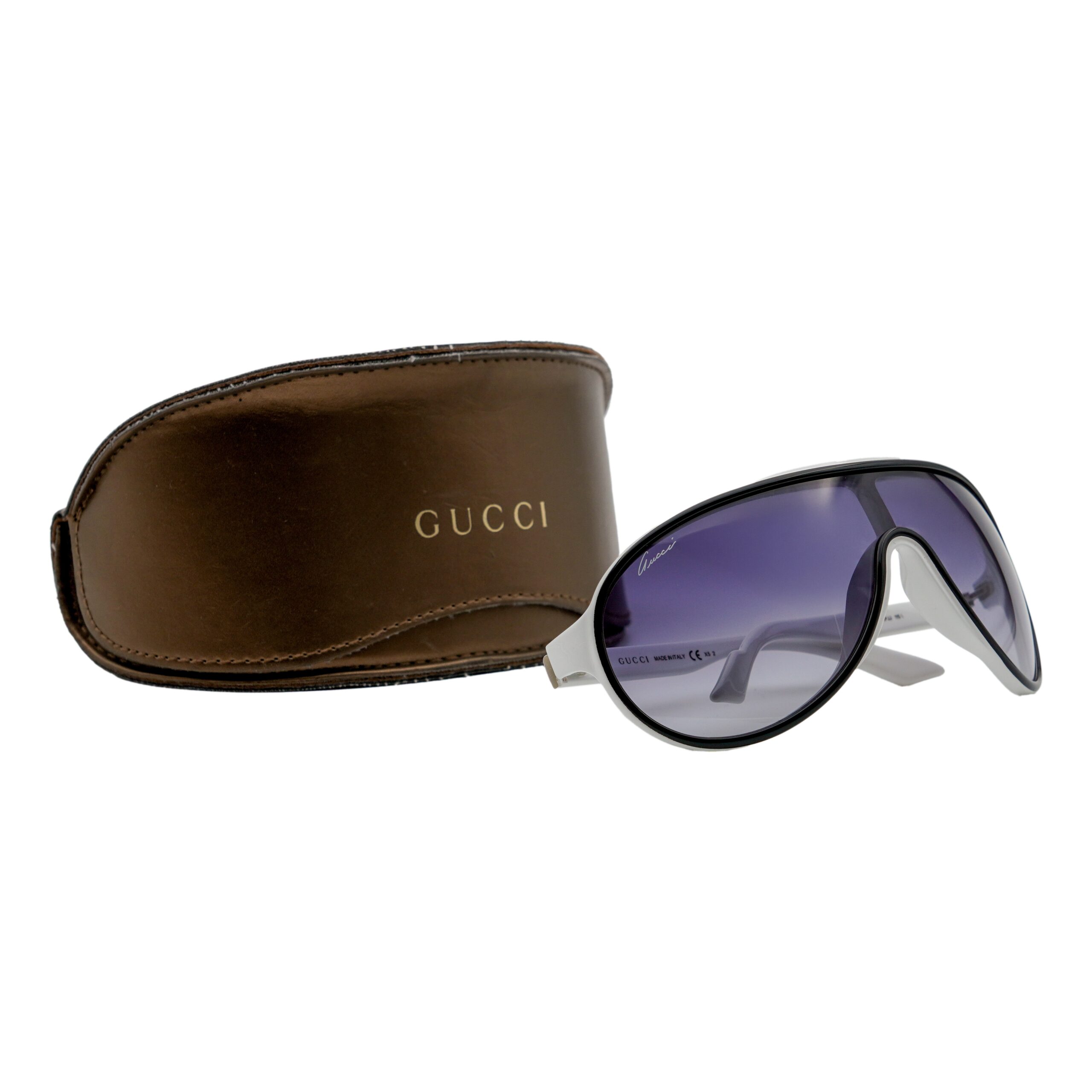 Vintage Gucci GG 3514 Italy White Shield Aviator Sunglasses — photo 7